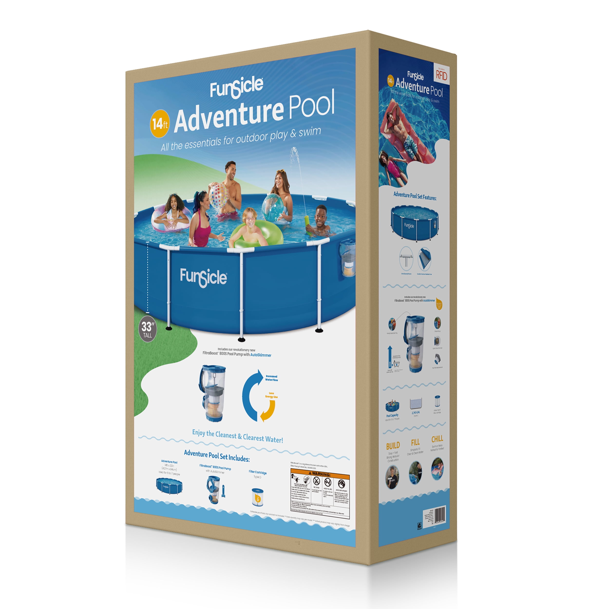 Funsicle Adventure Above Ground Metal Frame Swimming Pool with FiltraBoost Pump and AutoSkimmer (Blue, 14 ft x 33 in) 9nszp