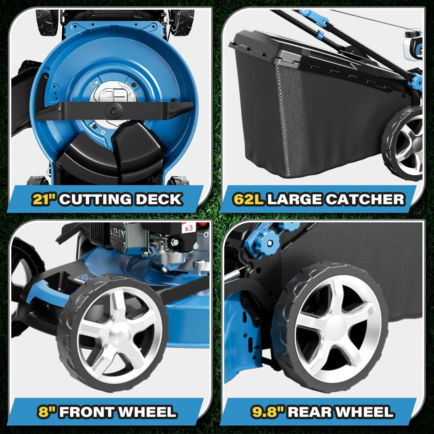 MRKMRZ Gas Powered Push Lawn Mower, 21 in Cutting Deck, 201cc 4-Cycle Engine, 3-in-1 Mowing System (Blue, 21 in) h8kgx