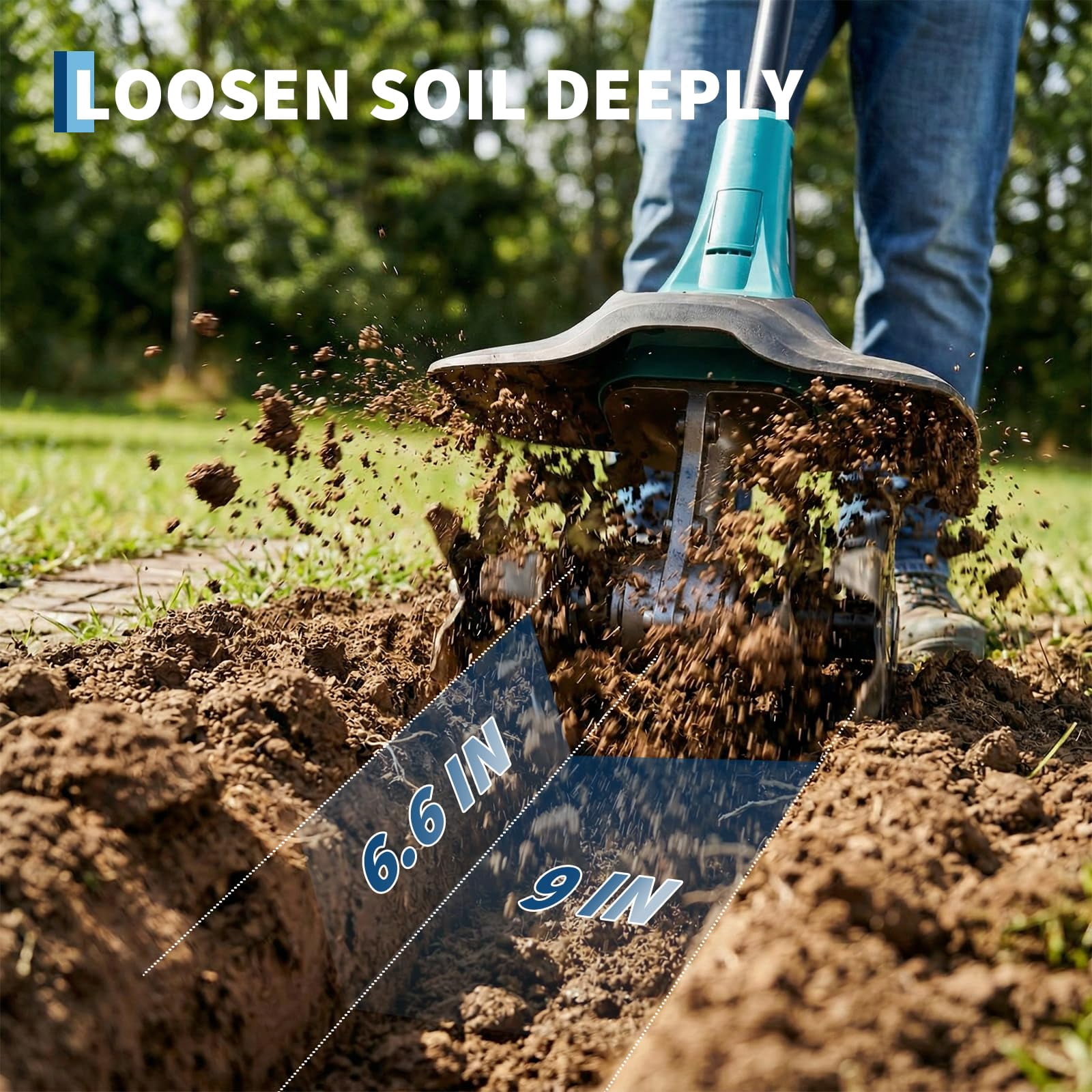 Wpond 20V Cordless Electric Garden Tiller Cultivator (9 in Tilling Width, 6.6 in Depth) jcodo