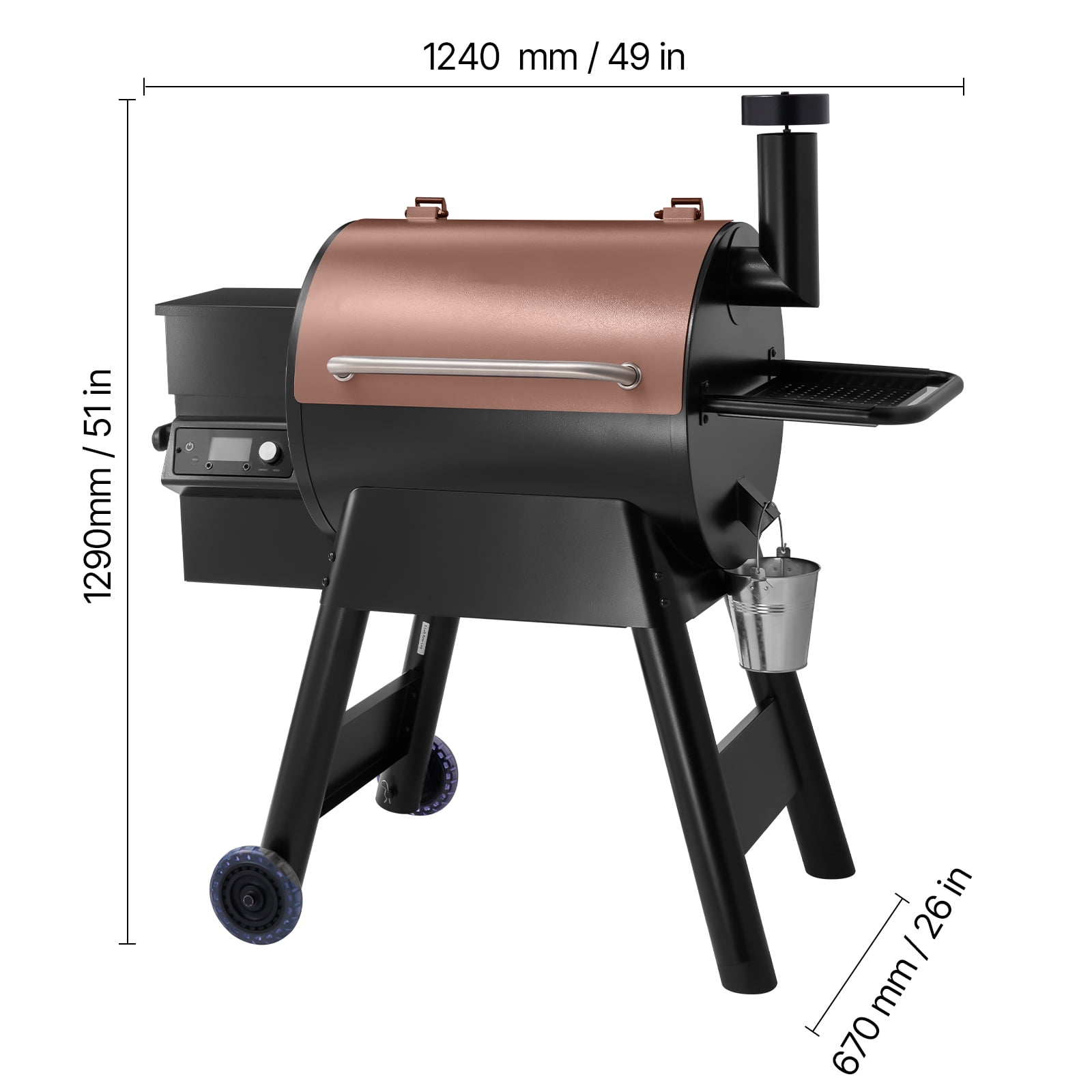 KFFKFF Wood Pellet Grill Smoker, Multifunctional Outdoor BBQ Grill with WiFi App Control (Silver, 575 sq in) 3smzn