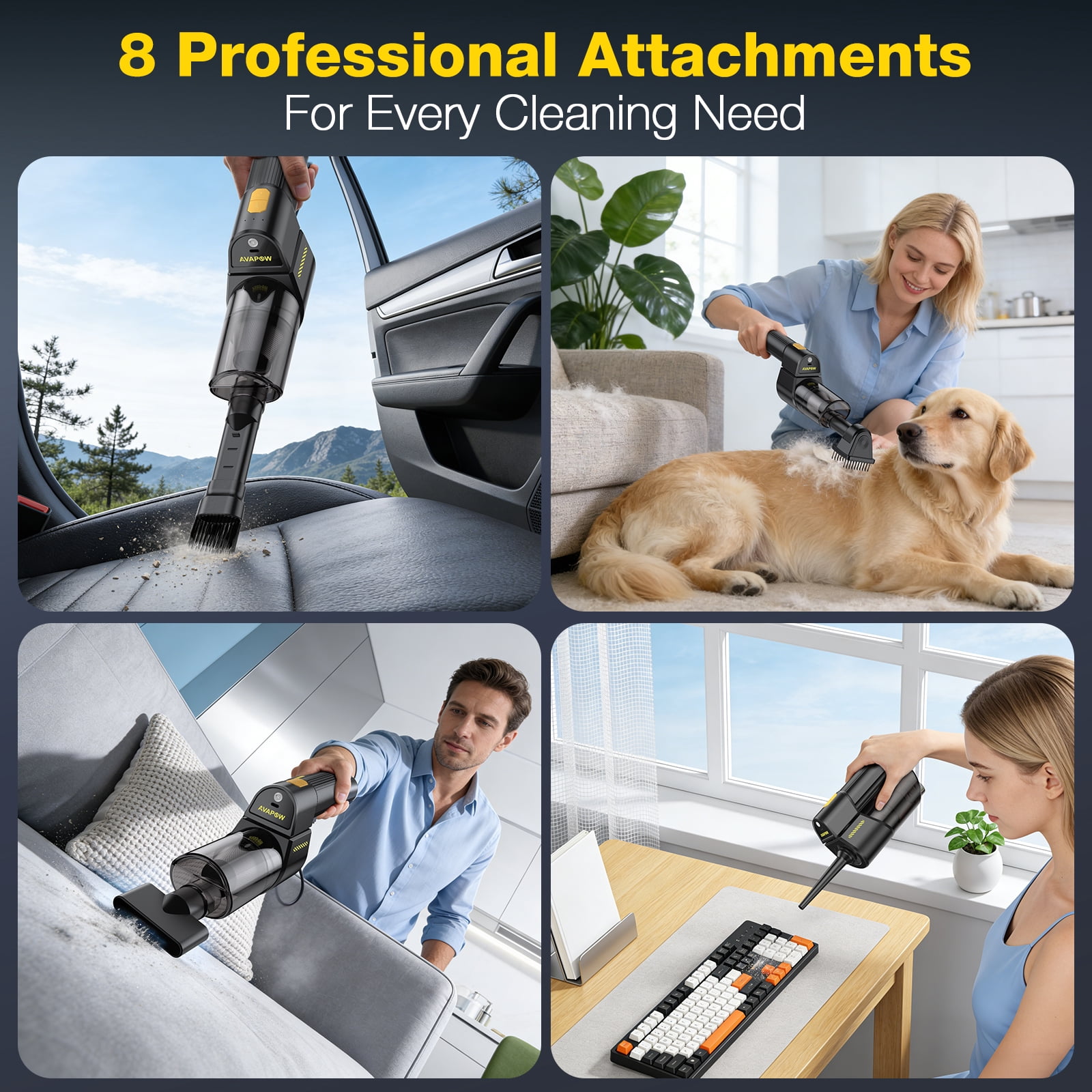 AVAPOW Cordless Handheld Car Vacuum and Air Duster 2-in-1 Portable Cleaner with LED Light (Black, 18000PA) 1fvn7