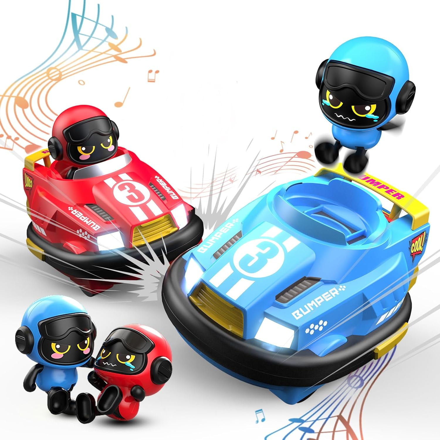 Losbenco RC Ejecting Bumper Cars, 2-Player Remote Control Battle Set (Red and Blue, 2-Pack) 2tv1p