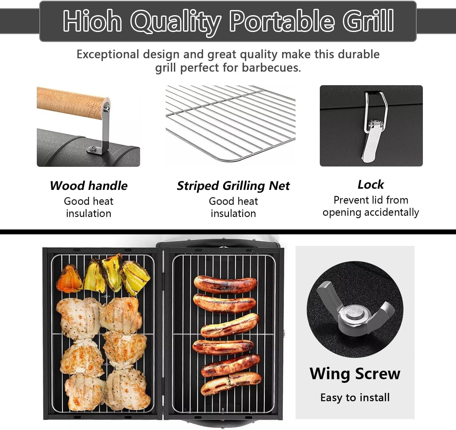 YOOKIA Portable Charcoal Grill, Foldable Outdoor BBQ for Camping and Tailgating (Black, 14 in x 10 in) gqx7s