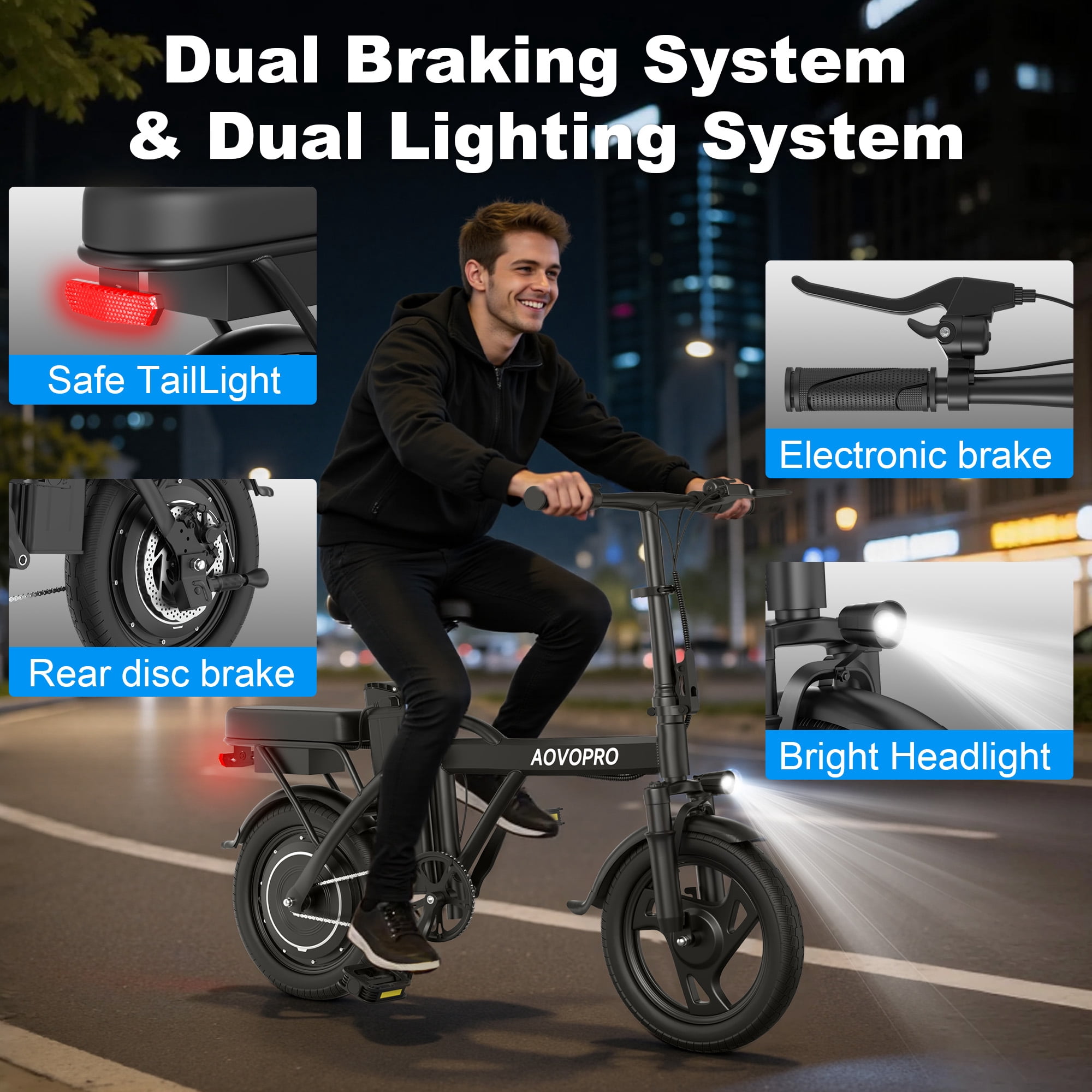 AOVOPRO AHT14 Electric Bike 500W 48V, Foldable Mini Ebike for City Commuting (Black, 14 in) i5p40