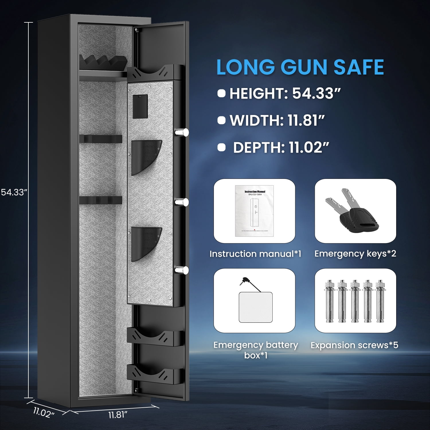 Omethey Fireproof Long Gun Safe, Quick Access Digital Keypad Security Cabinet for Rifles and Pistols (54 in Tall) s4j03