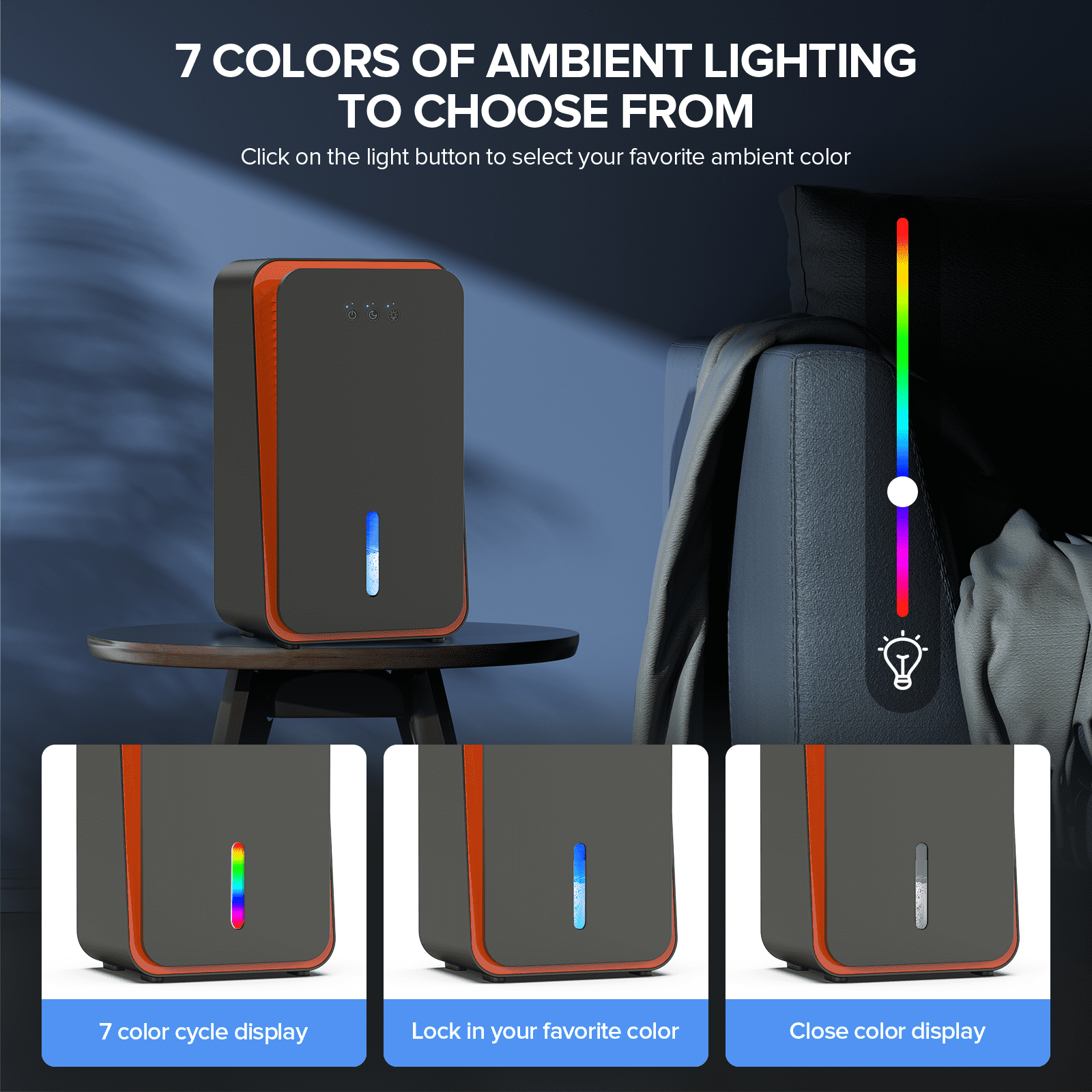 GOOVI Dehumidifier for Home, Quiet Air Dehumidifier with 7-Color LED Light and Aromatherapy Diffuser (Black, 85 fl oz) rouh3