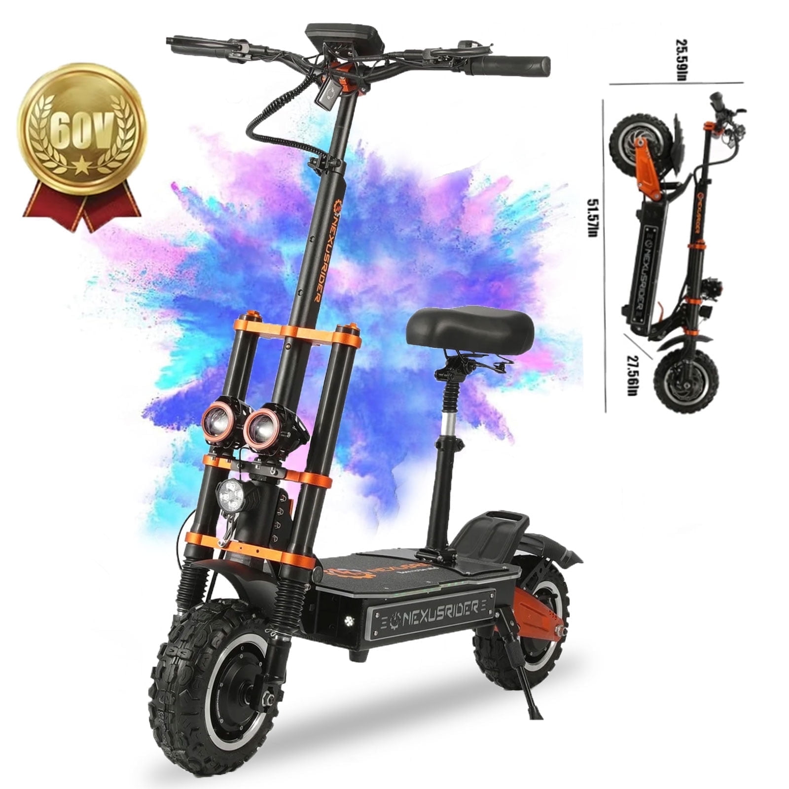 Geartist Electric Scooter for Adults, 6000W Dual Motor Off-Road Commuter, 58 MPH Max Speed, 60 Miles Range, 11-inch All-Terrain Tires (Orange, 60V 35Ah) 68db2