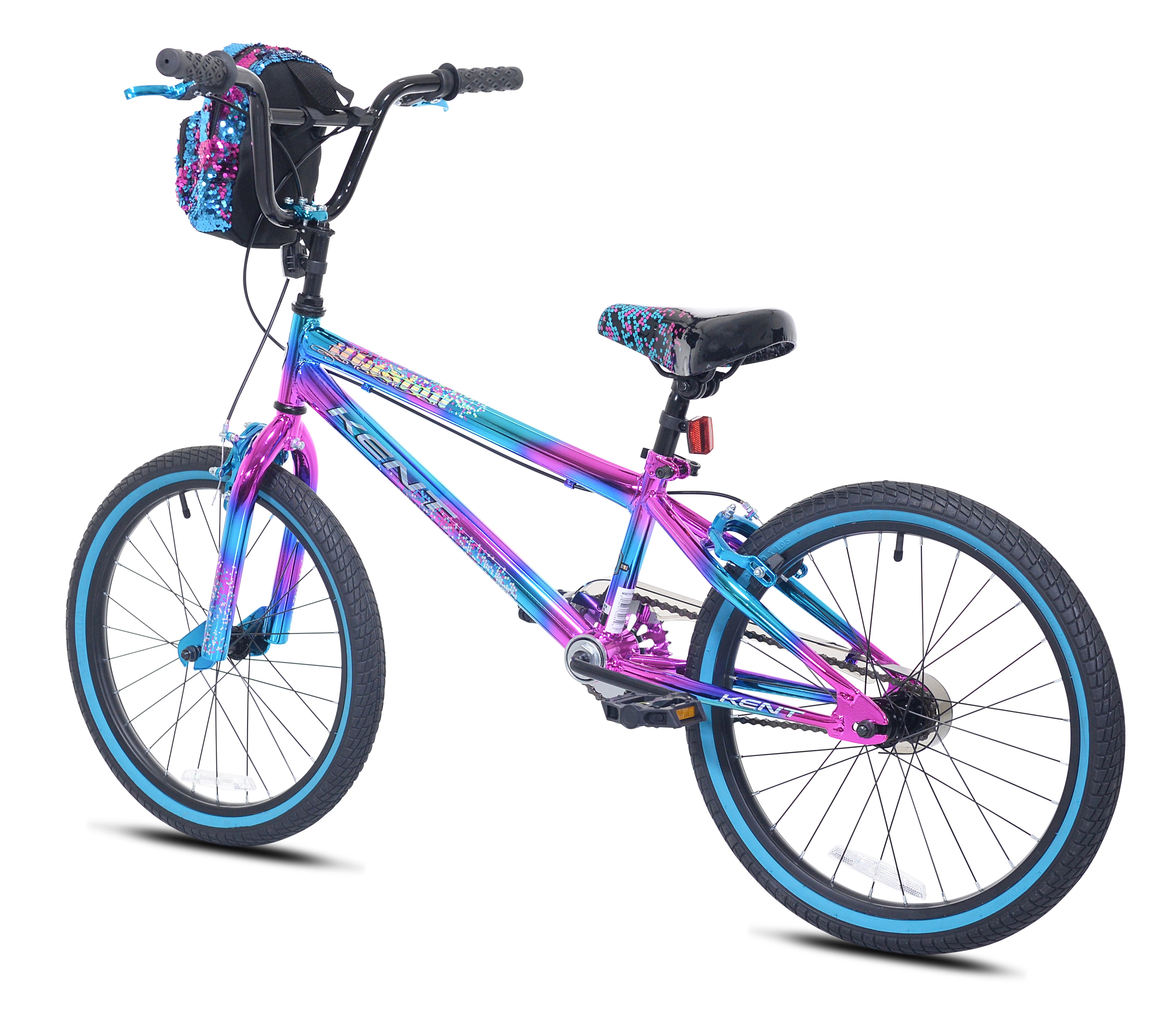 Kent Illusion BMX Bicycle for Kids, Durable Steel Frame with Kickstand (Blue/Purple, 20 in) nf2lu