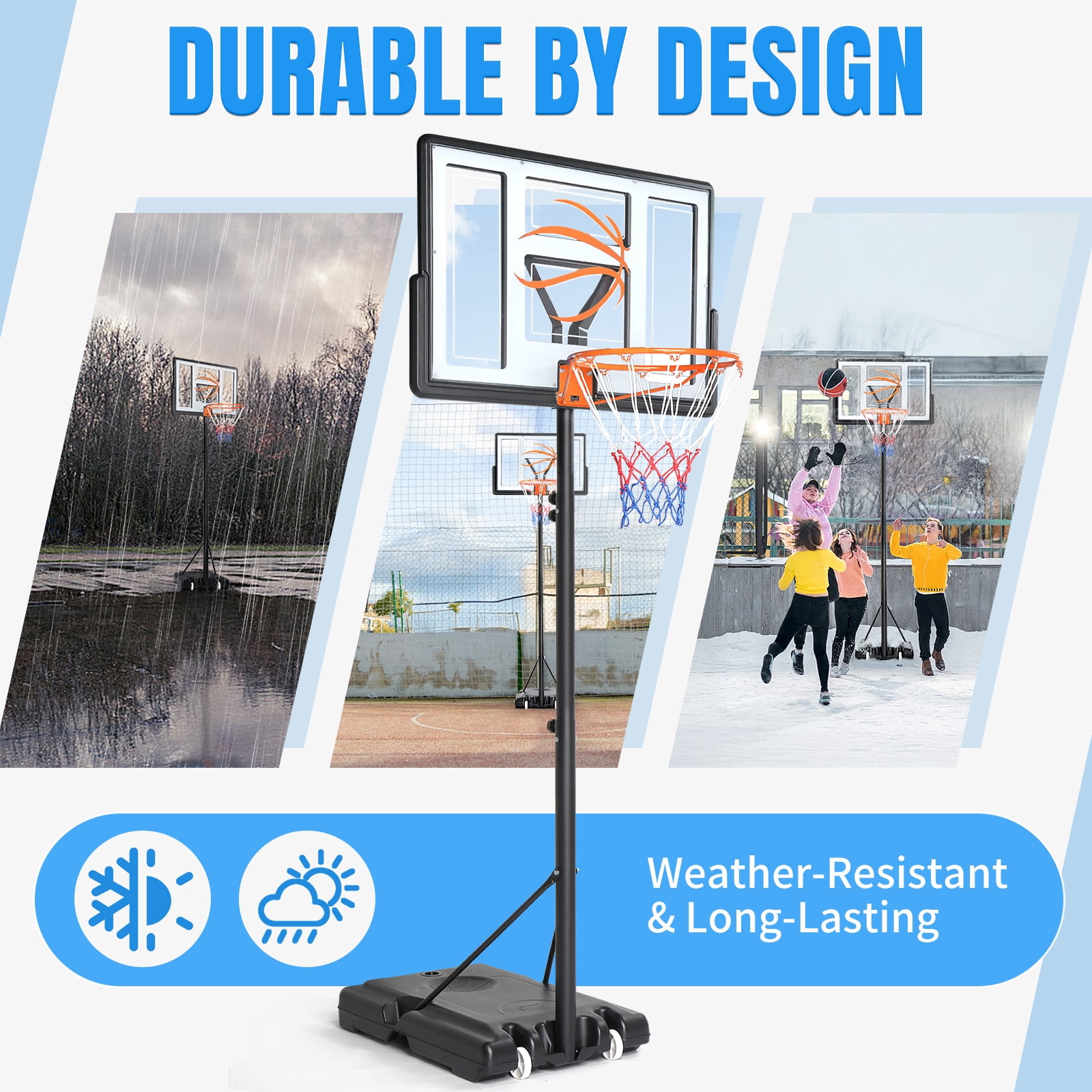 Ktaxon Portable Basketball Hoop System, Outdoor Adjustable Goal with Shatterproof Backboard (Gray, 4.4ft to 10ft) mr010