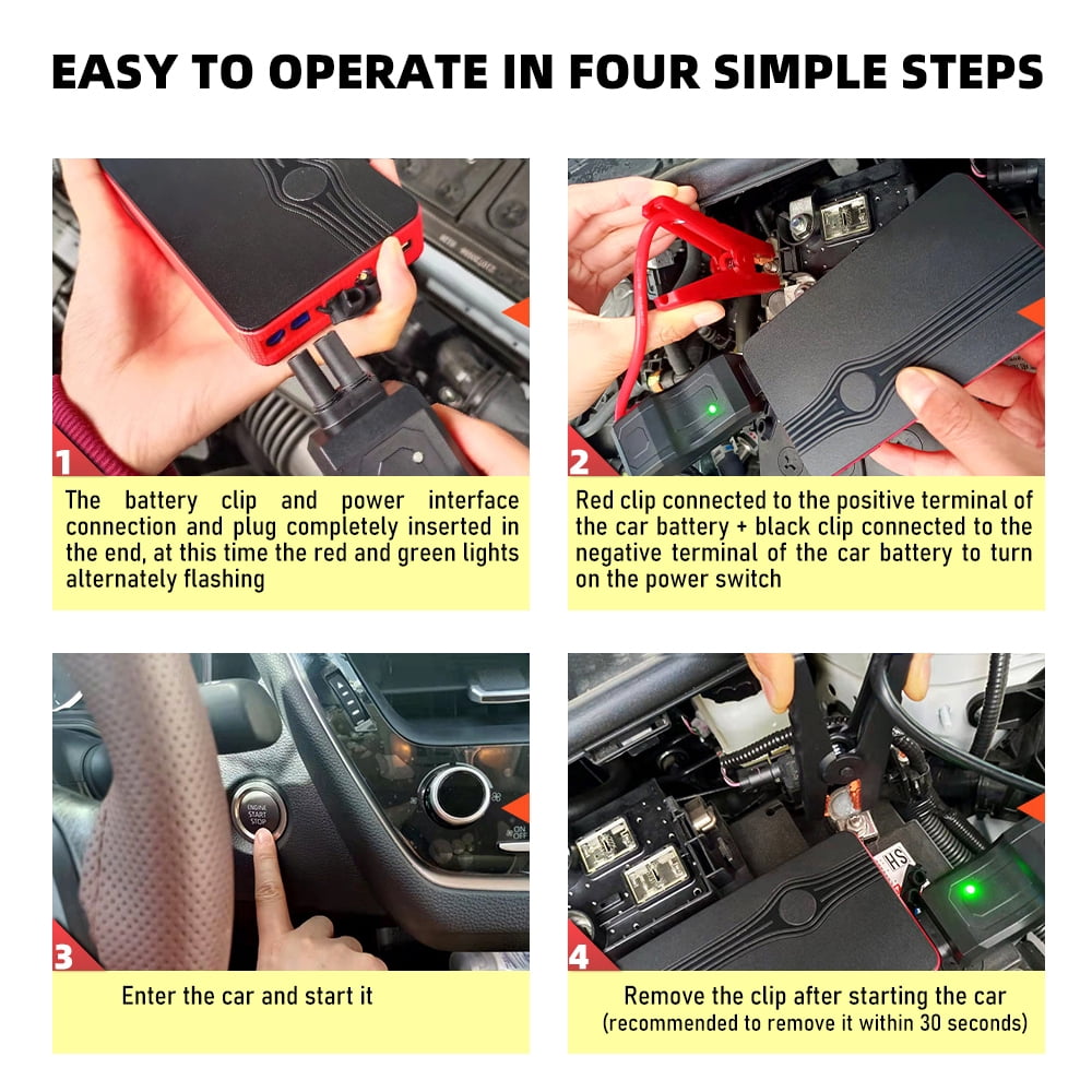 DFITO Portable Car Jump Starter, 300A Peak 12V Battery Booster Power Pack with LED Light and Wireless Charging (Black, 1.02 lb) 3tzrs