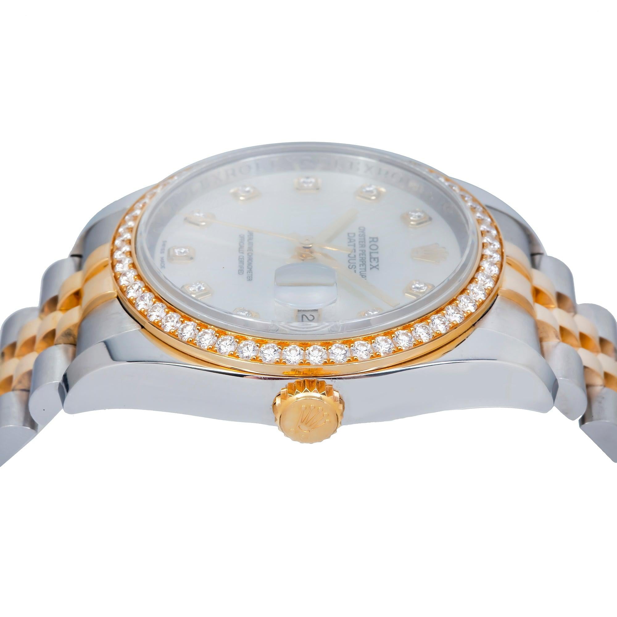 Rolex Datejust 36mm Watch Mother of Pearl Diamond Dial Two-Tone Yellow Gold Jubilee Bracelet (36mm) p8ad0