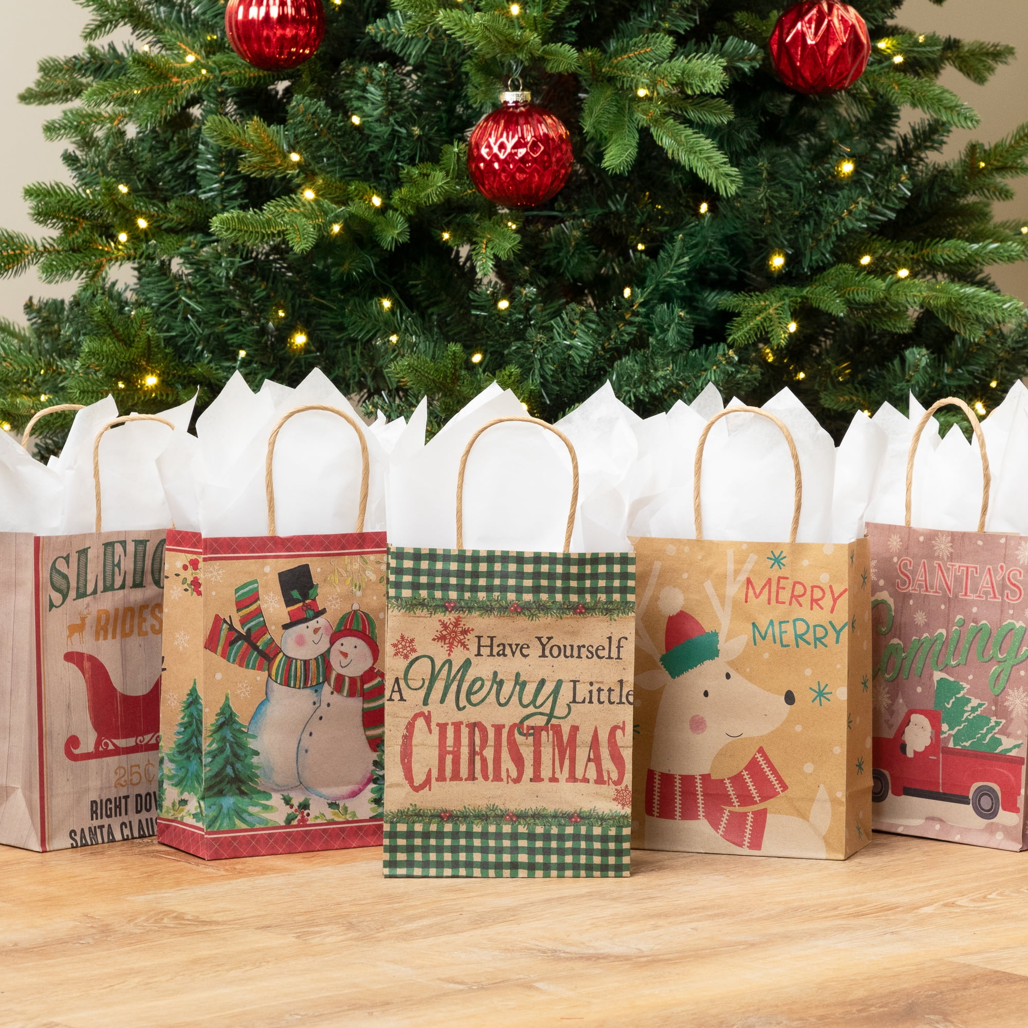 Lindy Bowman Christmas Gift Bags with Handles, Holiday Assorted Designs (15 Pack, 8 in x 6 in x 3 in) 8ozx2