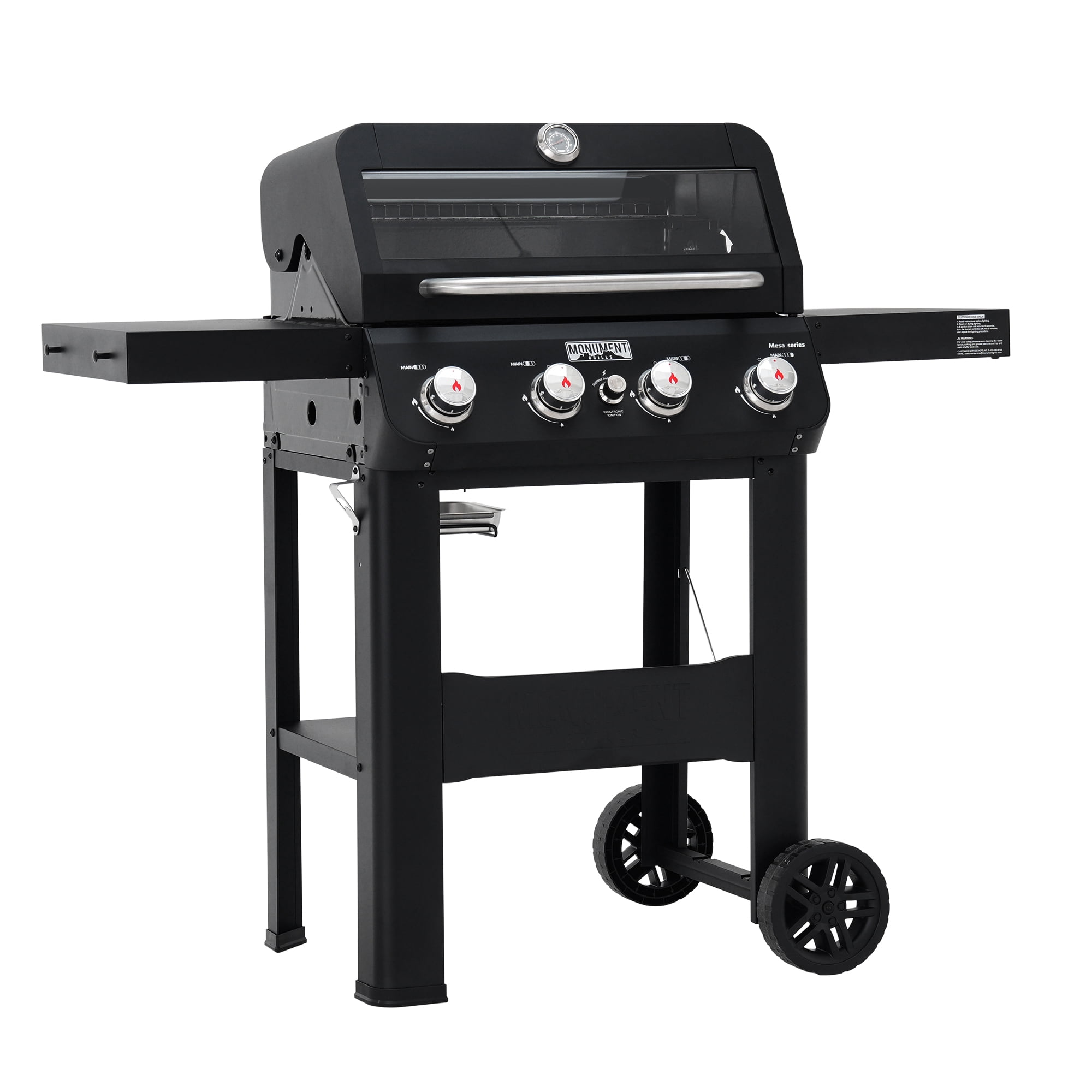 Monument Grills 4-Burner Liquid Propane Gas Grill, Stainless Steel Outdoor BBQ with Clearview Lid and Foldable Side Shelf (Black, 570 sq. in.) is2t4