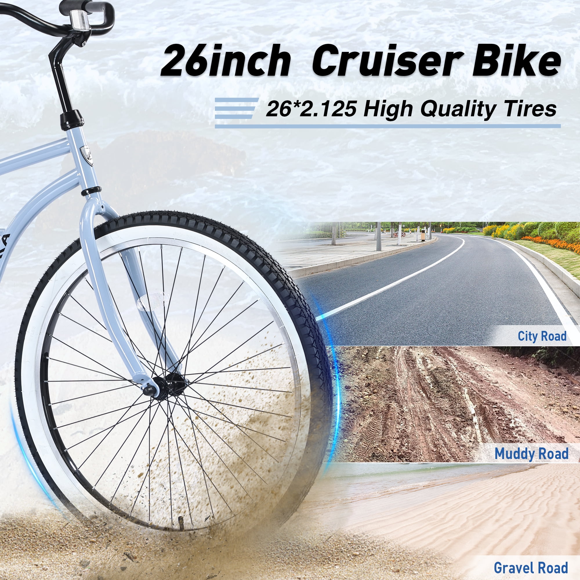 Zukka 26 in Cruiser Bike Steel Frame Beach Bicycle for Men and Women (Blue, 26 in) 8vc6f