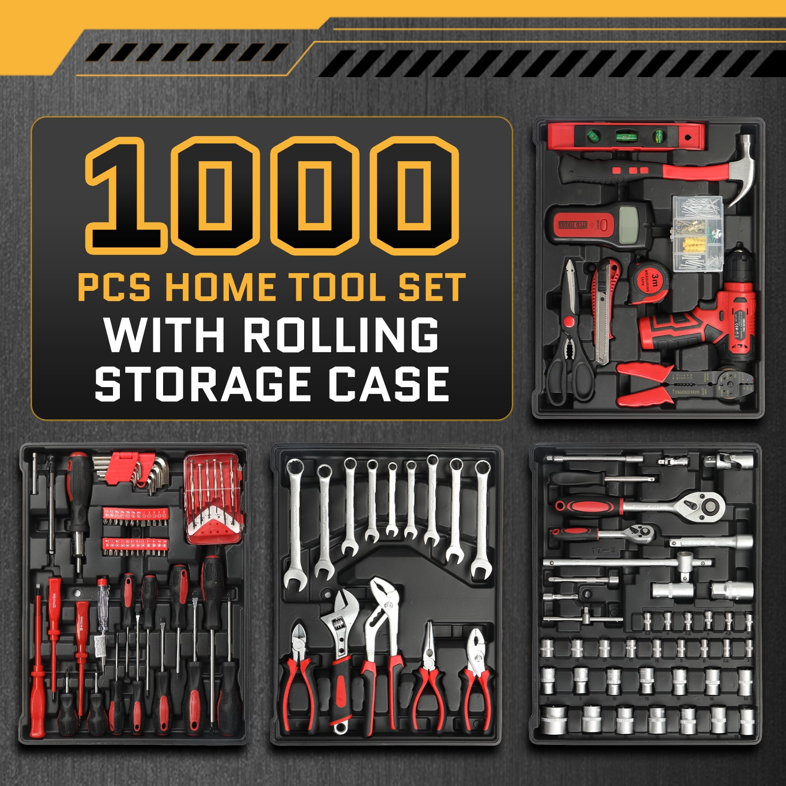 UBesGoo 1000-Piece Household Repair Hand Tool Kit with Rolling Trolley Case (Red, 1000 Pieces) iycjy