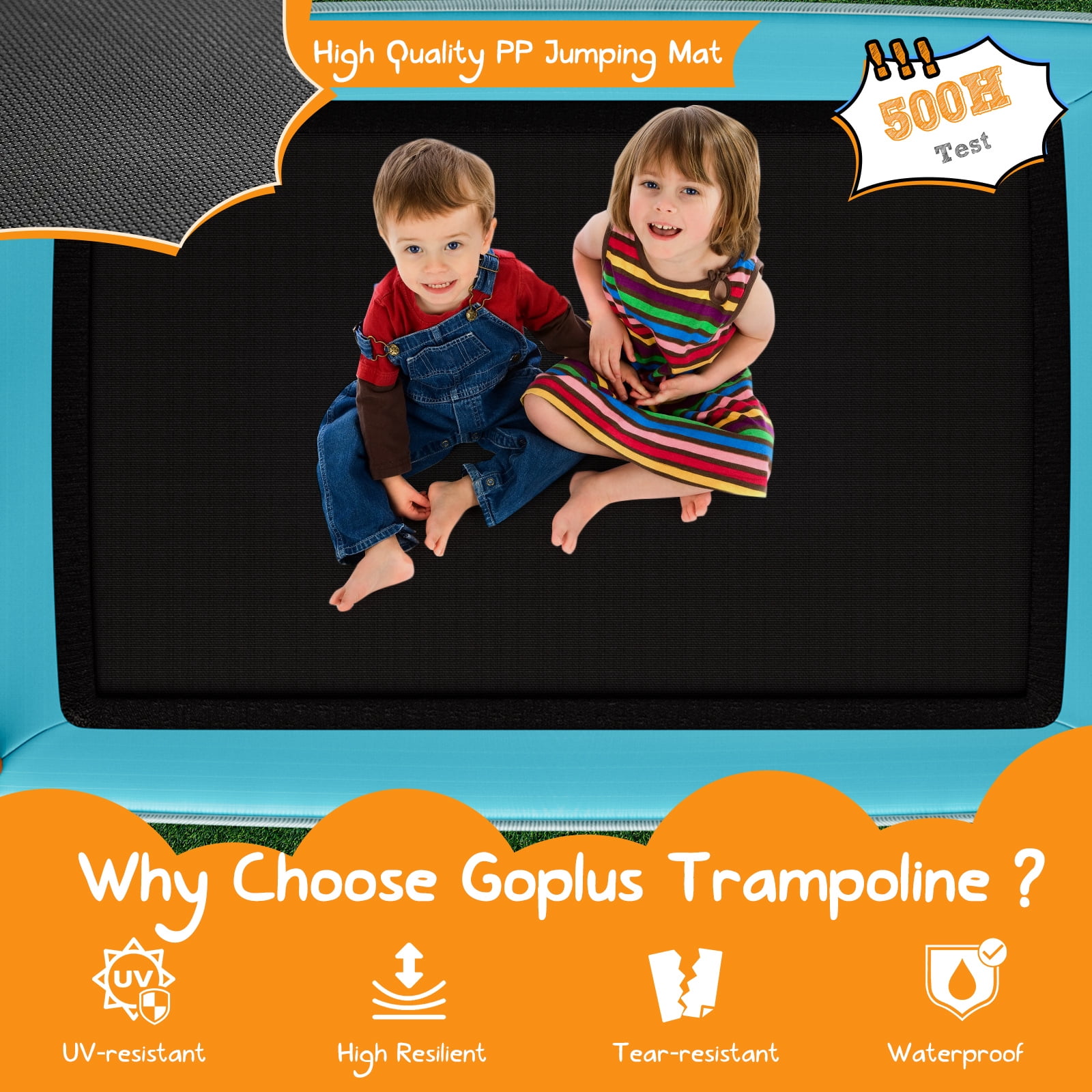 Topbuy 3-in-1 Kids Trampoline with Swing and Horizontal Bar (Yellow, 6 ft) gmhyd