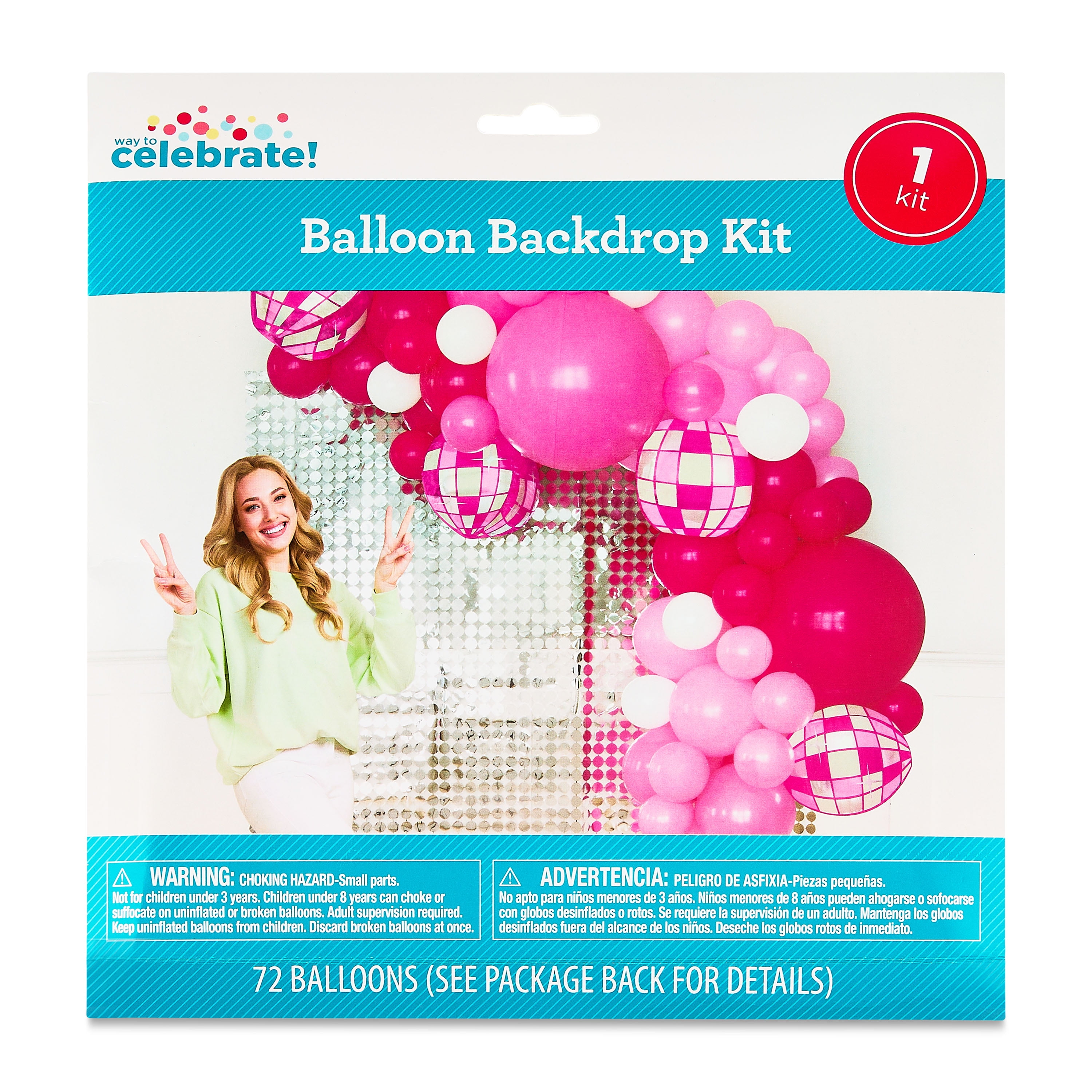 Way To Celebrate Disco Cowgirl Balloon Backdrop Kit, Pink and White Party Decorations (72 Pieces) 26llw