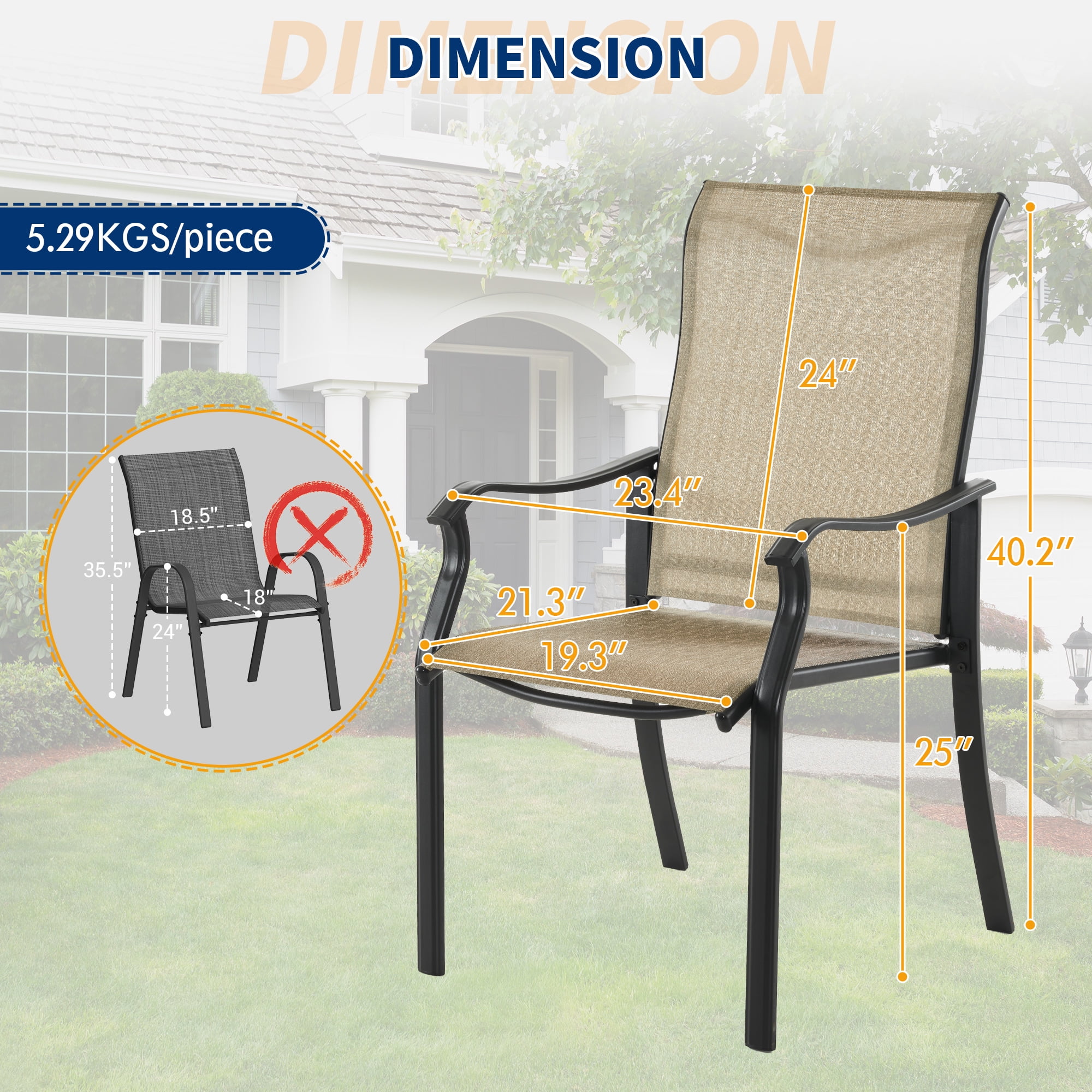 UDPATIO Outdoor Dining Chairs High Back Metal Frame Patio Furniture (Brown, Set of 4) evxso