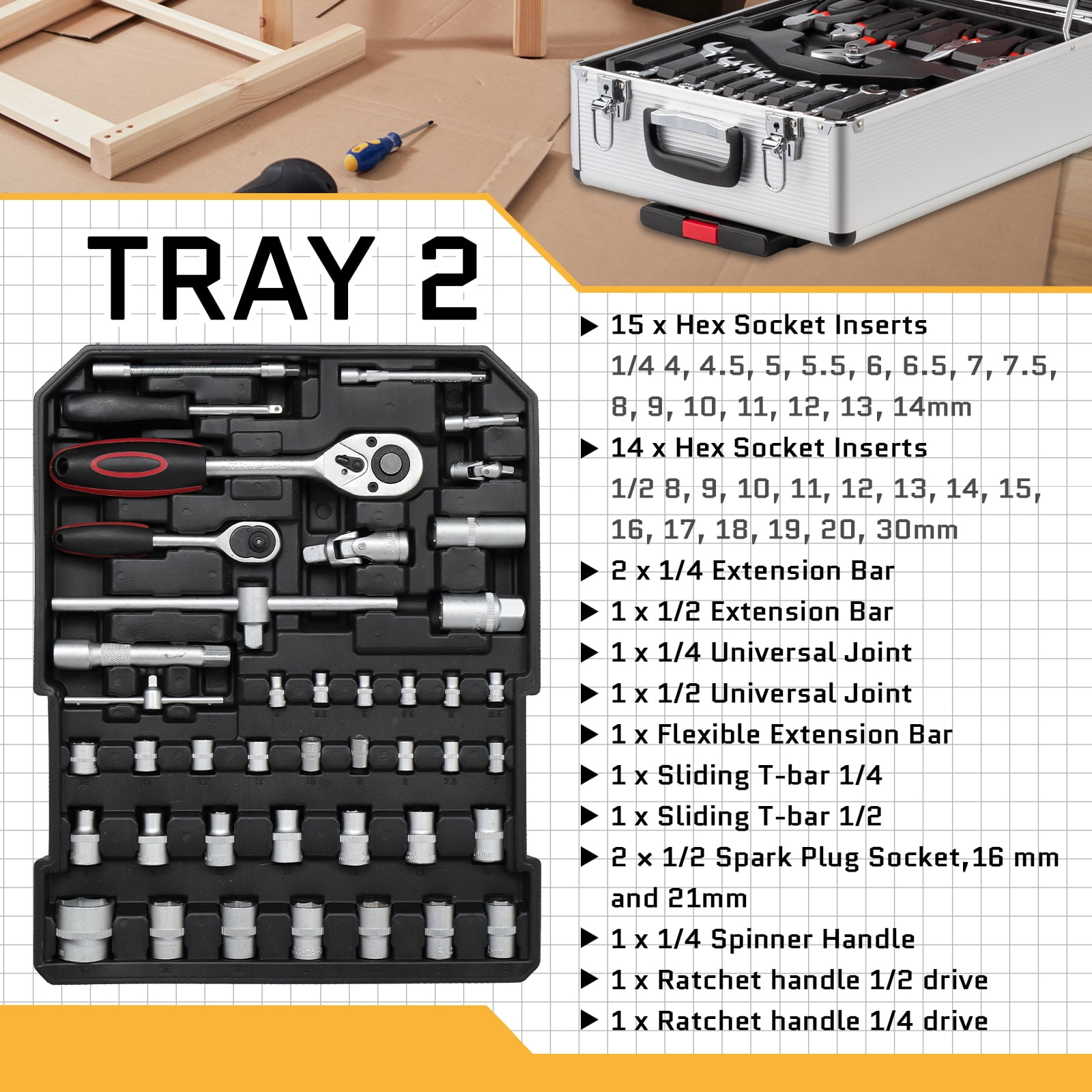 UBesGoo 799-Piece Household Mechanics Tool Set with Rolling Trolley Case (Silver, 799 Pieces) gk1n1