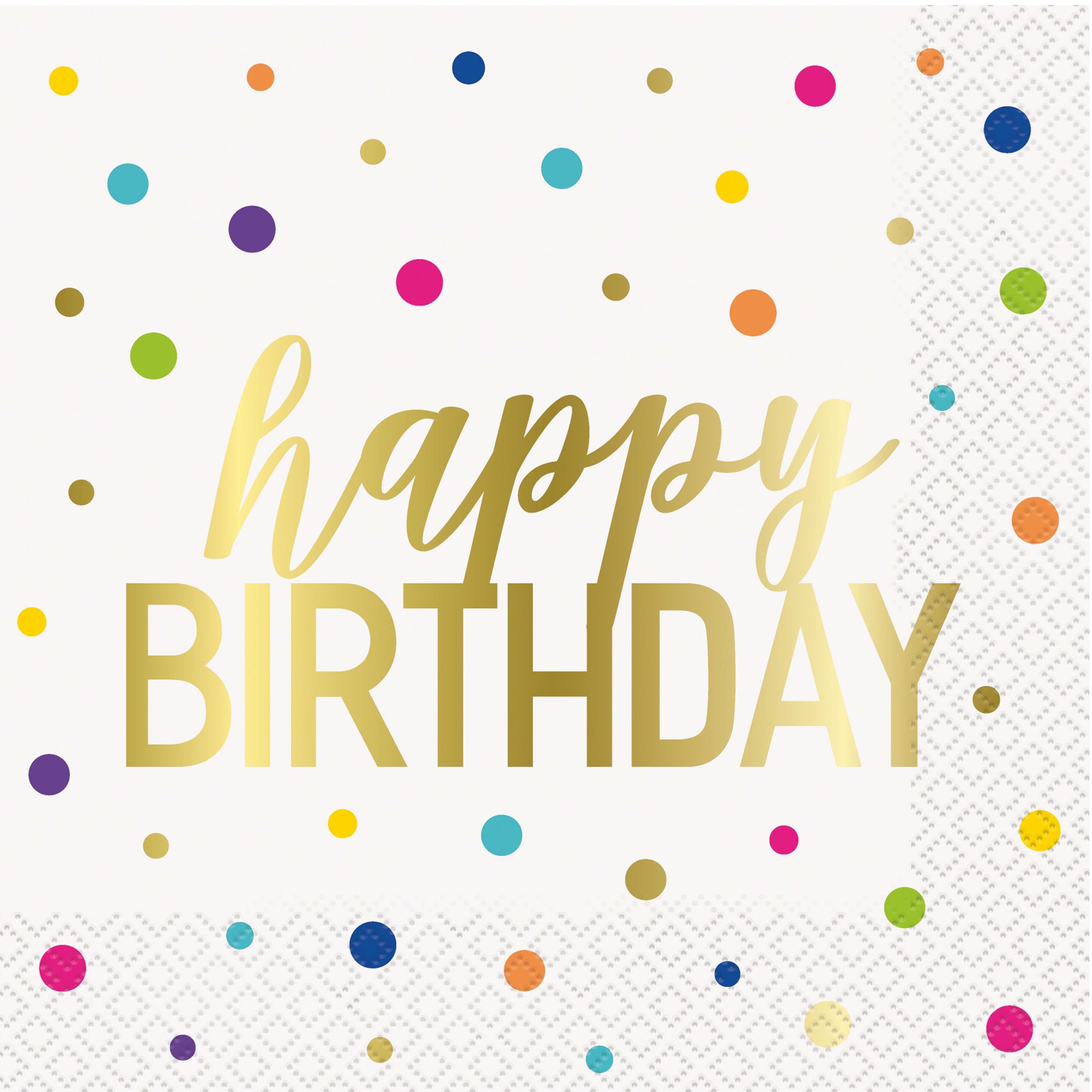 Cake Time Happy Birthday Disposable Paper Napkins, Multicolor Polka Dot Party Supplies (6 Pack, 16 Count per Pack) 8kl4z
