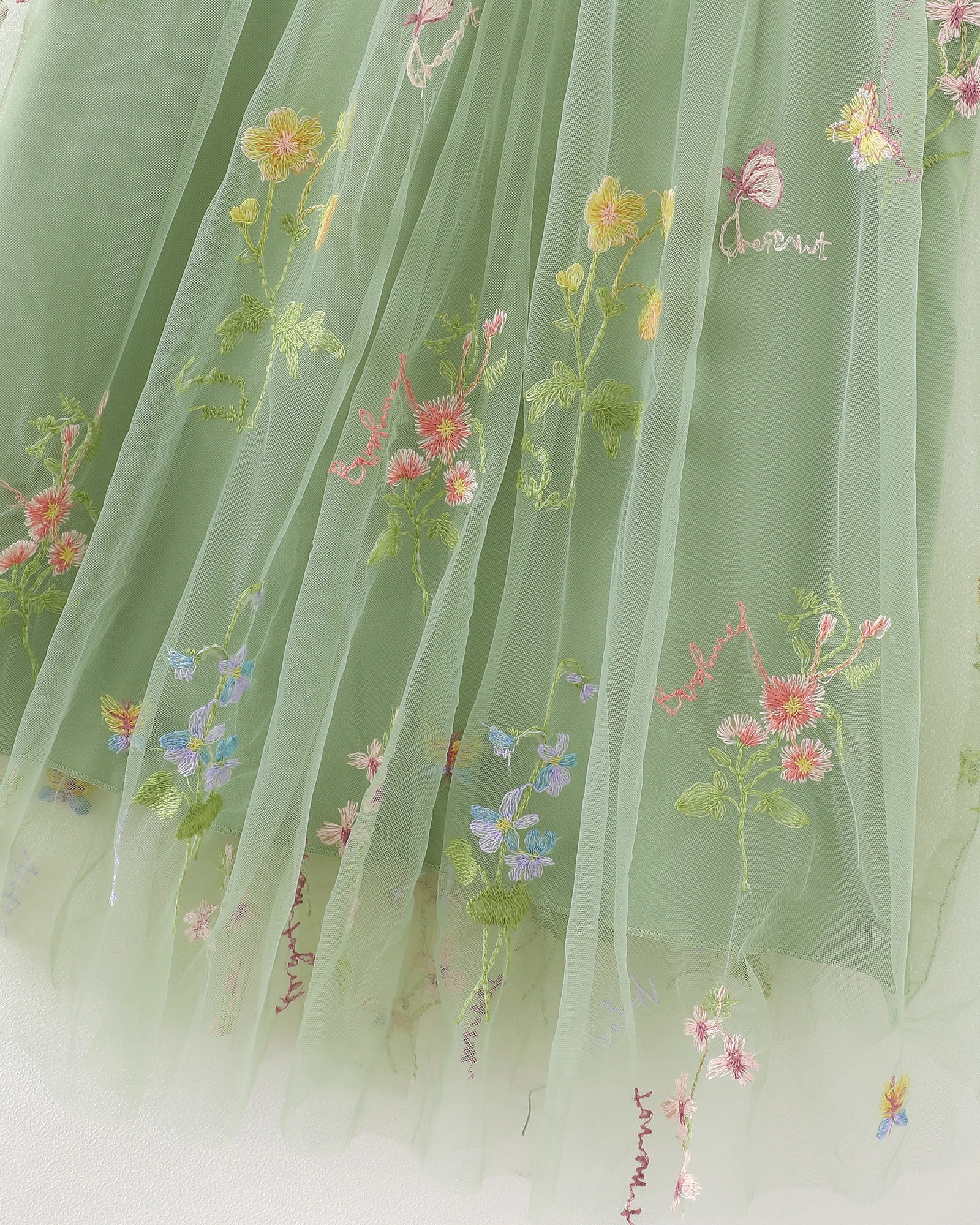 Saeaby Toddler Girls Summer Tulle Dress Sleeveless Halter Floral Party Outfit (Green, 4T) k83gd
