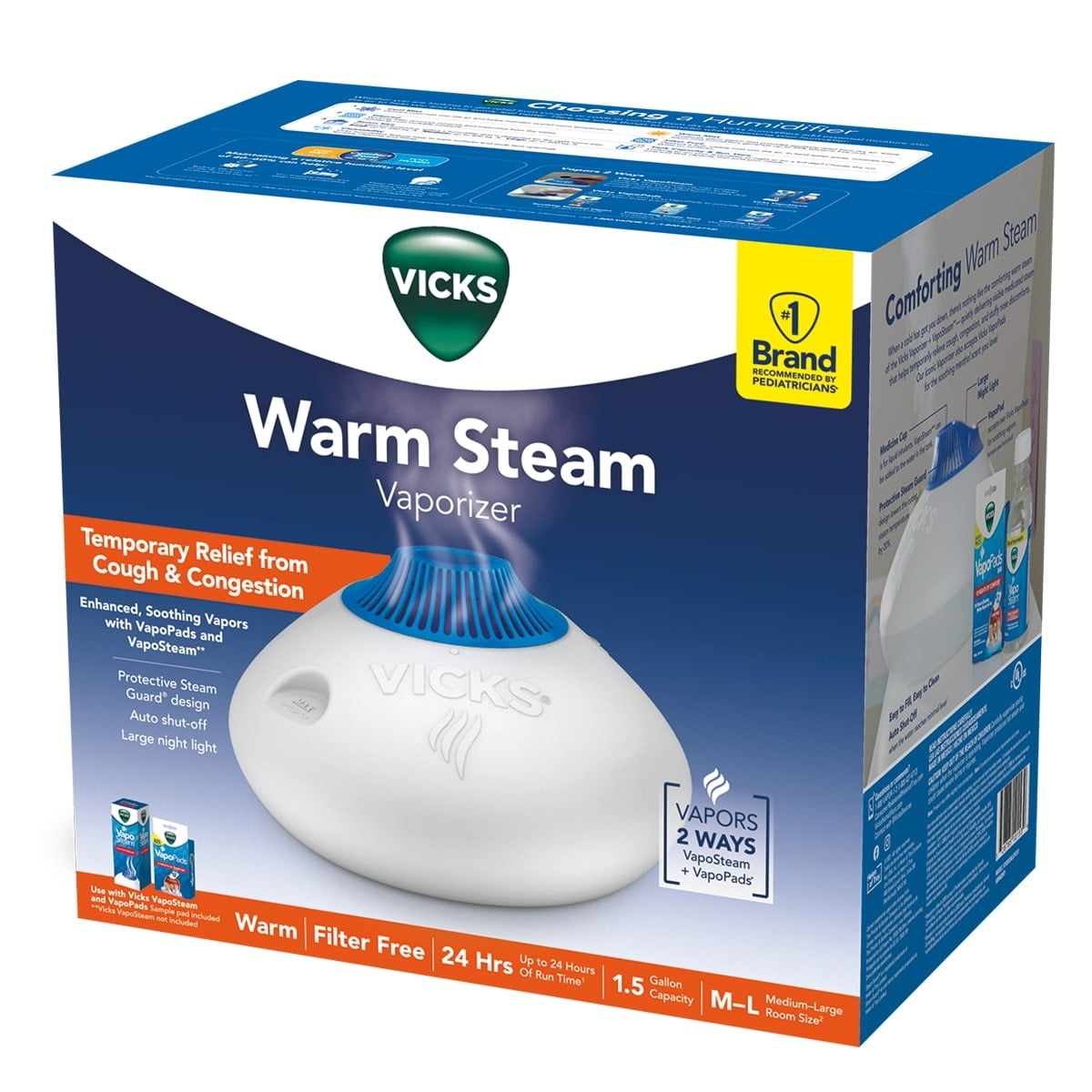 Vicks Warm Steam Vaporizer Humidifier with Night Light (White, 1.5 gal) xbk7s