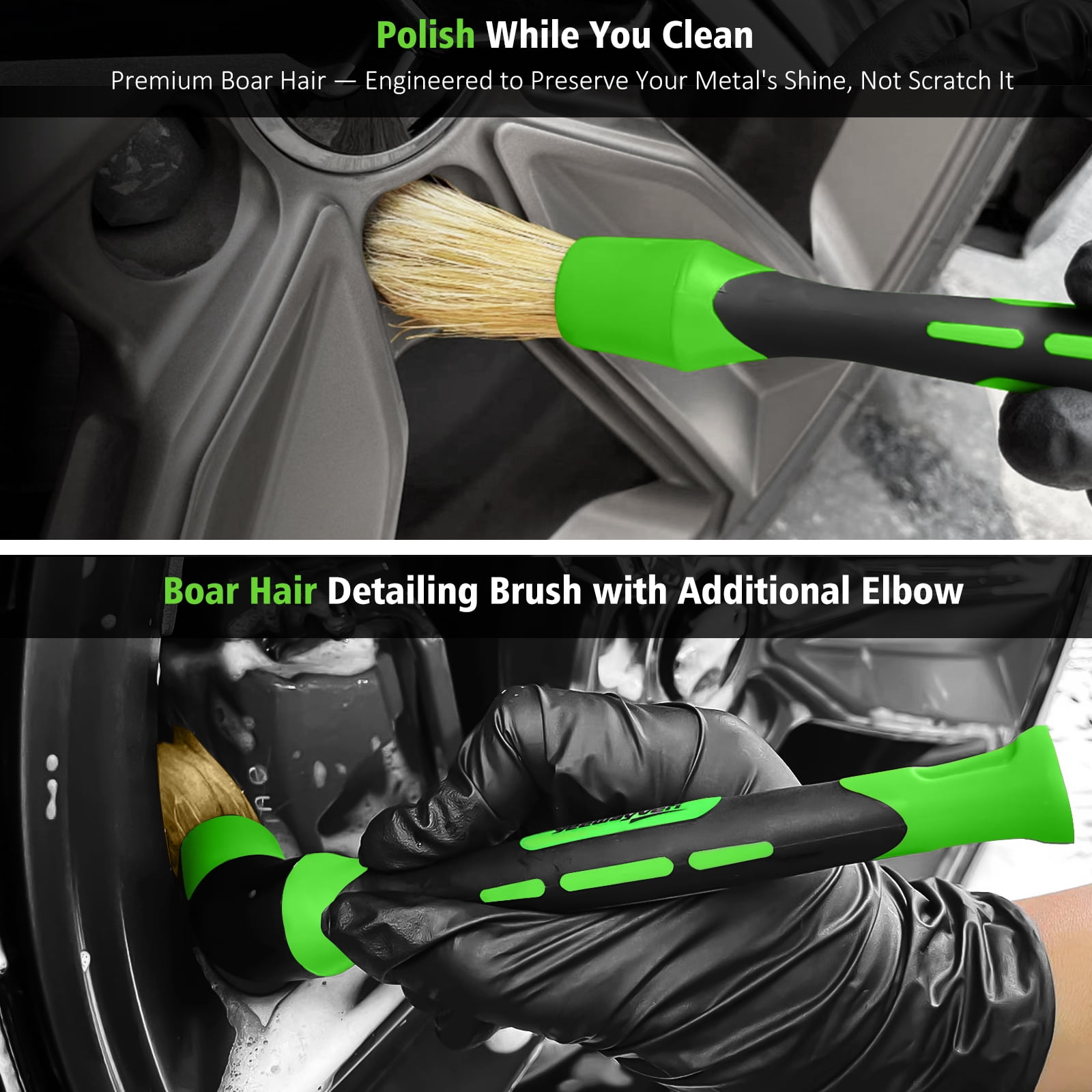 YeewayVeh 3-Piece Car Wheel Cleaning Brush Kit, Scratch-Free Rim Detailer Set (Green, 3-Piece Set) ke32n