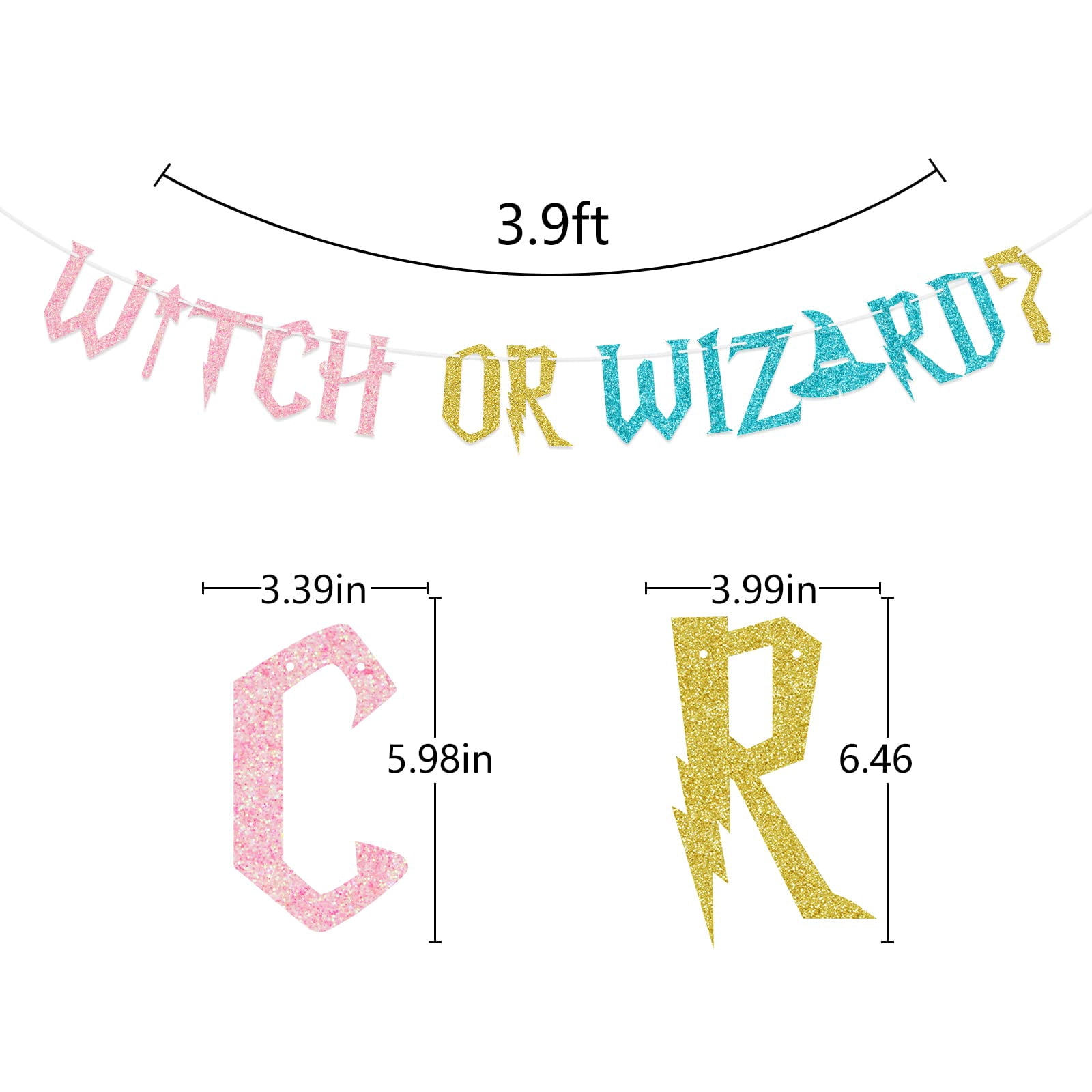 Qttier Witch or Wizard Glitter Banner, Gender Reveal Party Decorations (Pink and Blue, 9.8 ft) nbwto