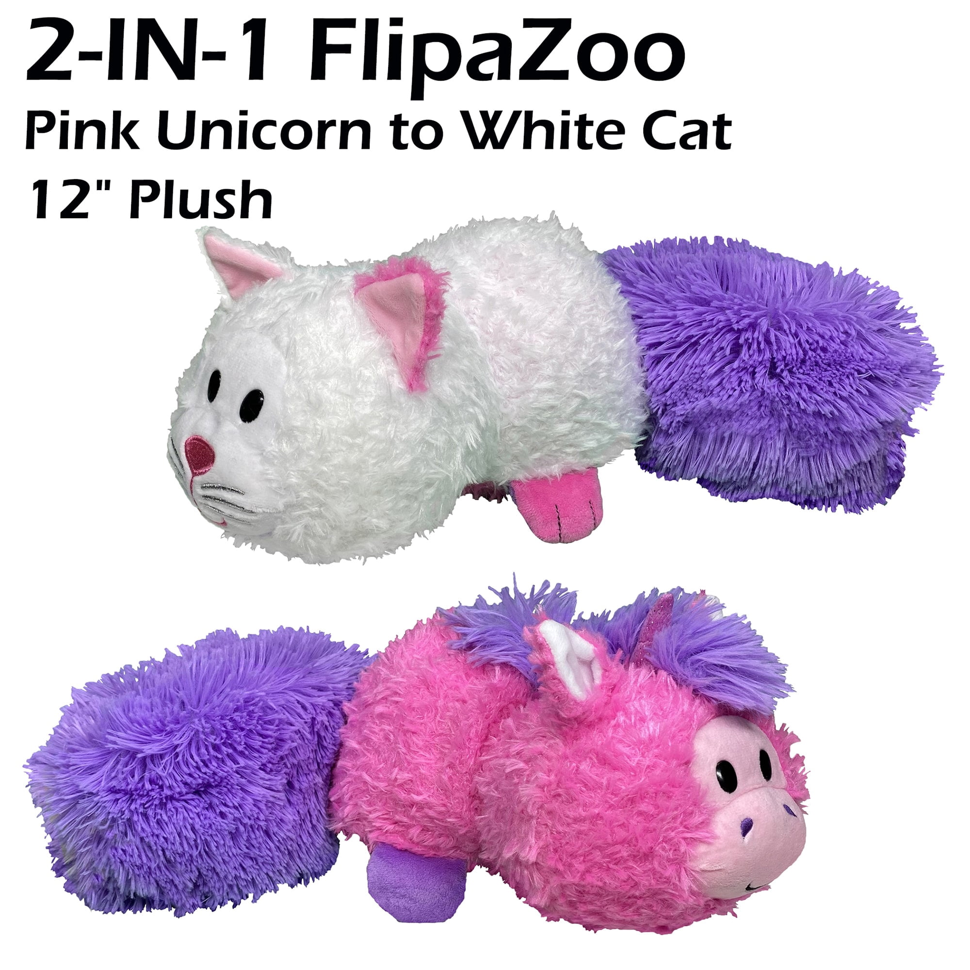 FlipaZoo Magic Tails 2-in-1 Reversible Plush Toy (Pink Unicorn to White Cat, 3 in) 519l8