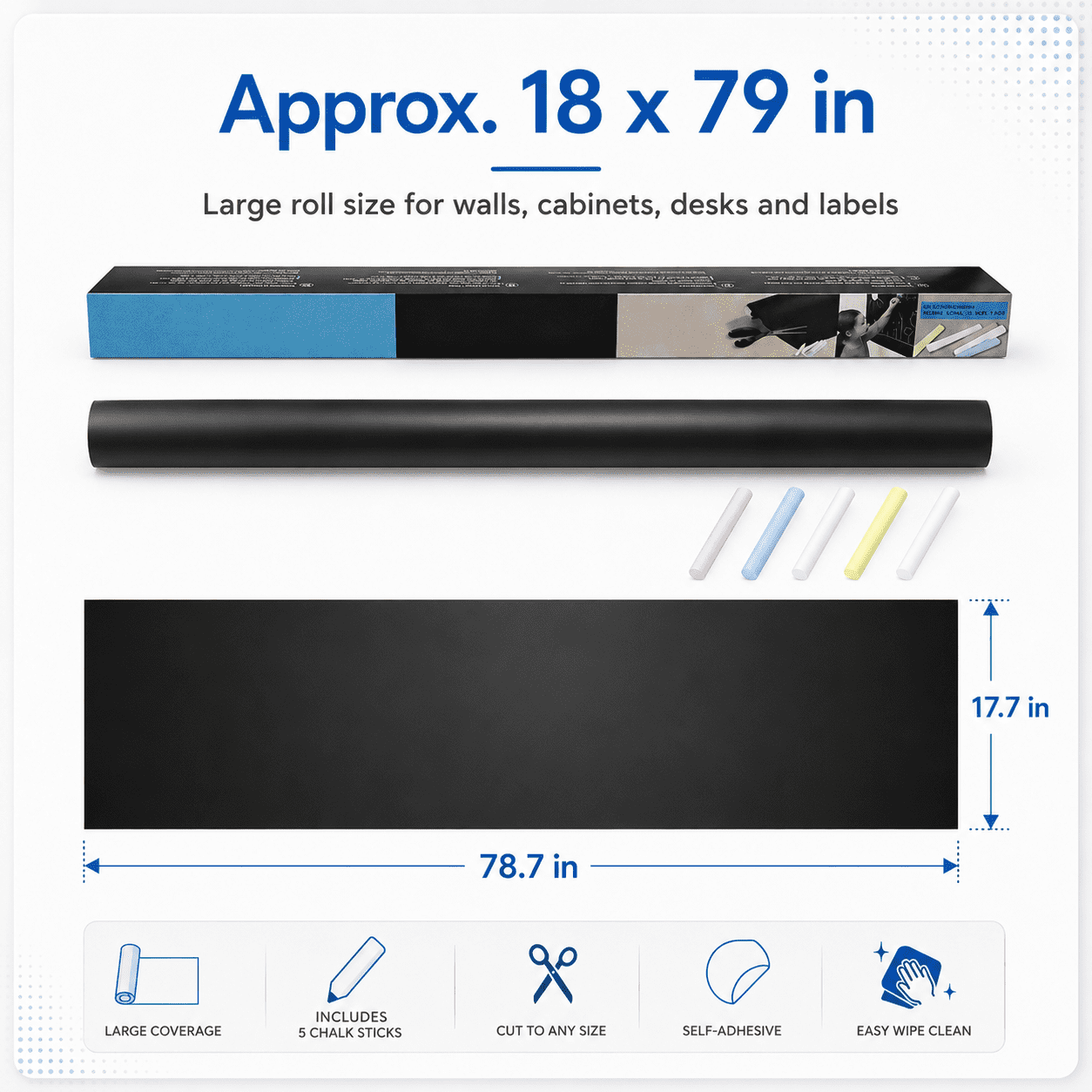 XRSIUX Chalkboard Wall Sticker Roll, Peel and Stick Blackboard Contact Paper for DIY Projects (Black, 18 in x 79 in) ezj2x