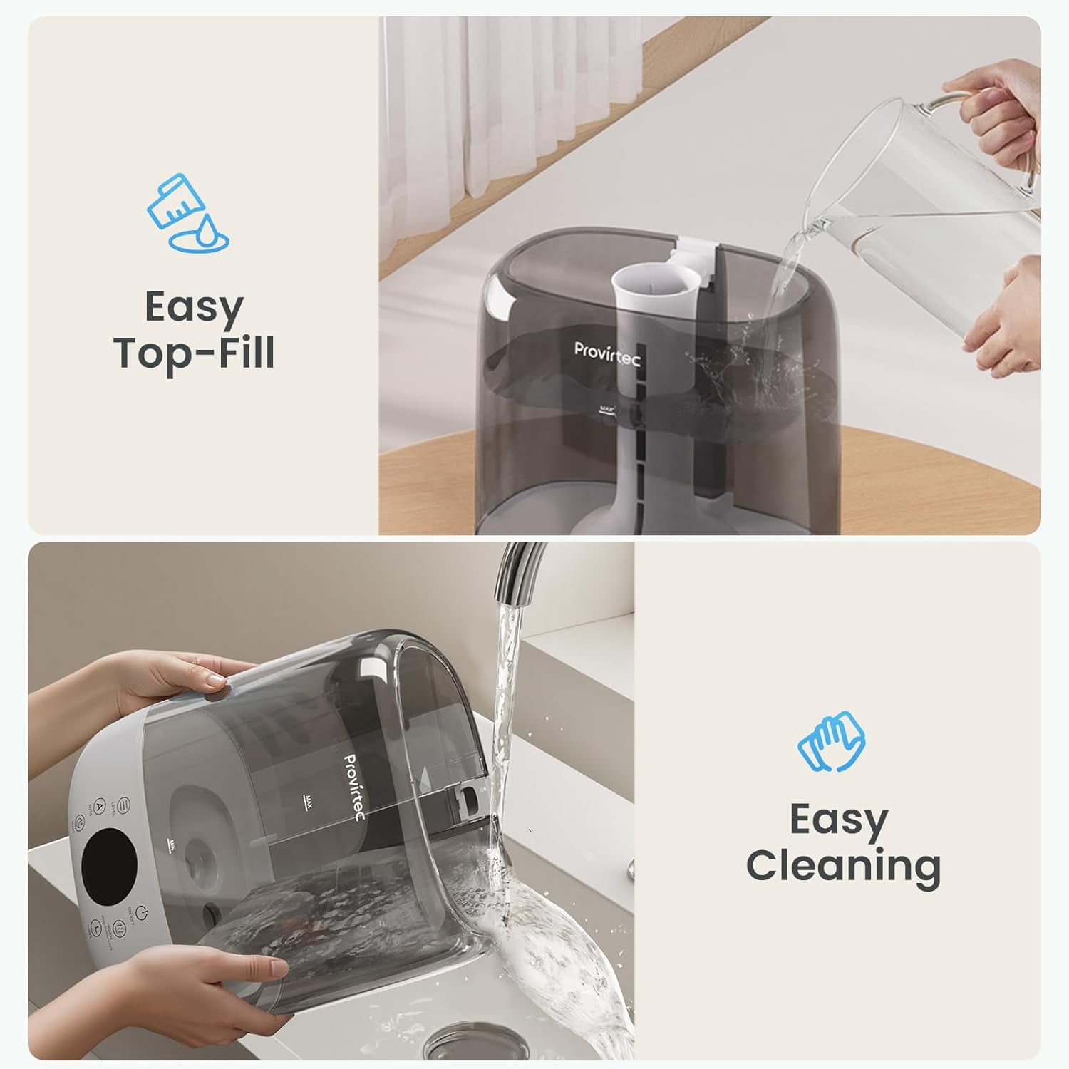 Provirtec Ultrasonic Humidifier for Large Rooms, Warm & Cool Mist, Top Fill, Remote Control (White, 6L) aeos1