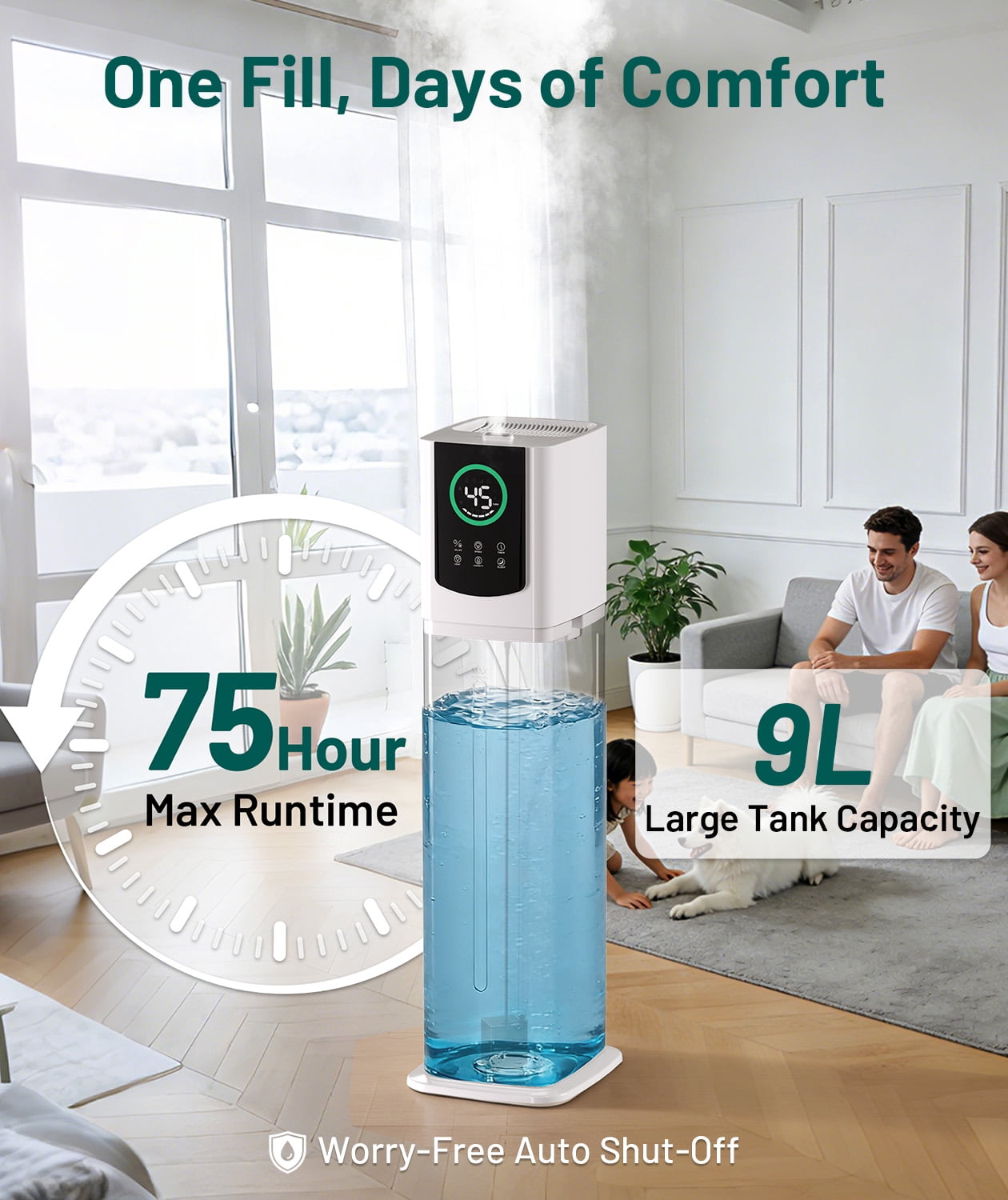 DHOLE Cool Mist Humidifier for Bedroom, Ultra Quiet Ultrasonic Air Moisturizer with Night Light and Auto Shut-Off (White, 9L) fq3zd