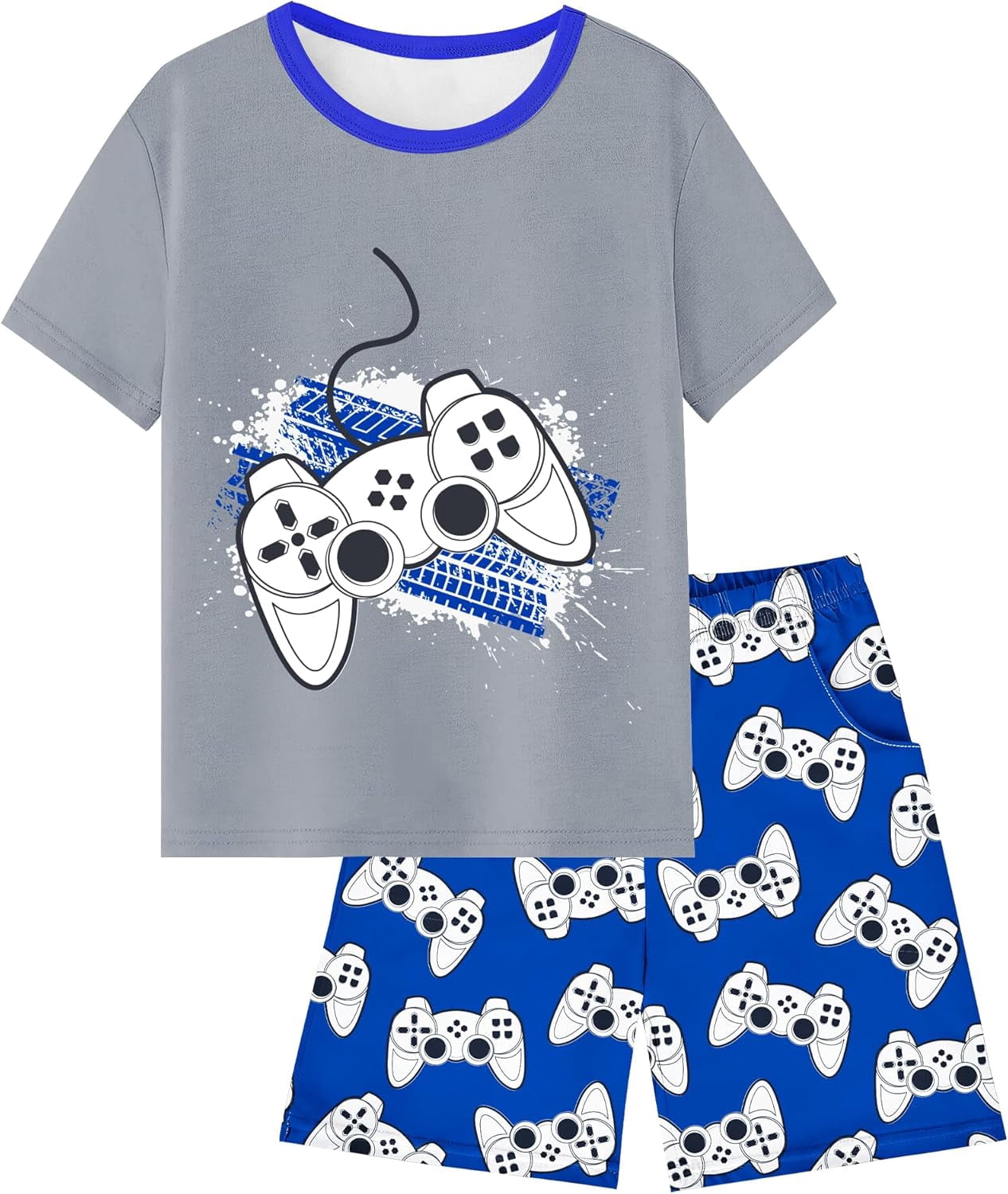 Fiodrimy Boys Summer Short Sleeve Pajama Set (Grey, Size 8-14) dmigw