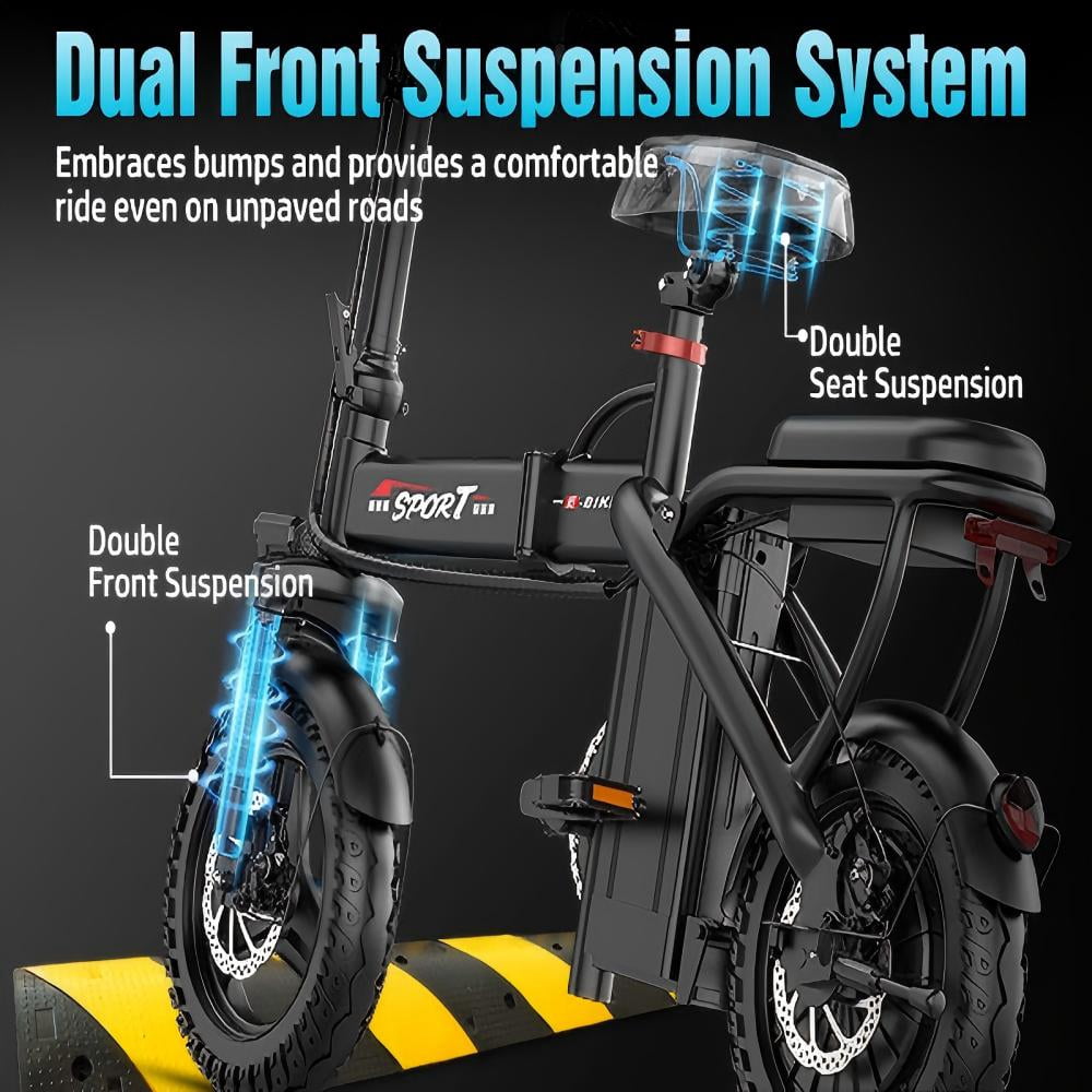 AZHAR 750W Foldable Electric Bike for Adults, Commuter E-Bike with 48V 10Ah Removable Battery (14 in) 7zh5g