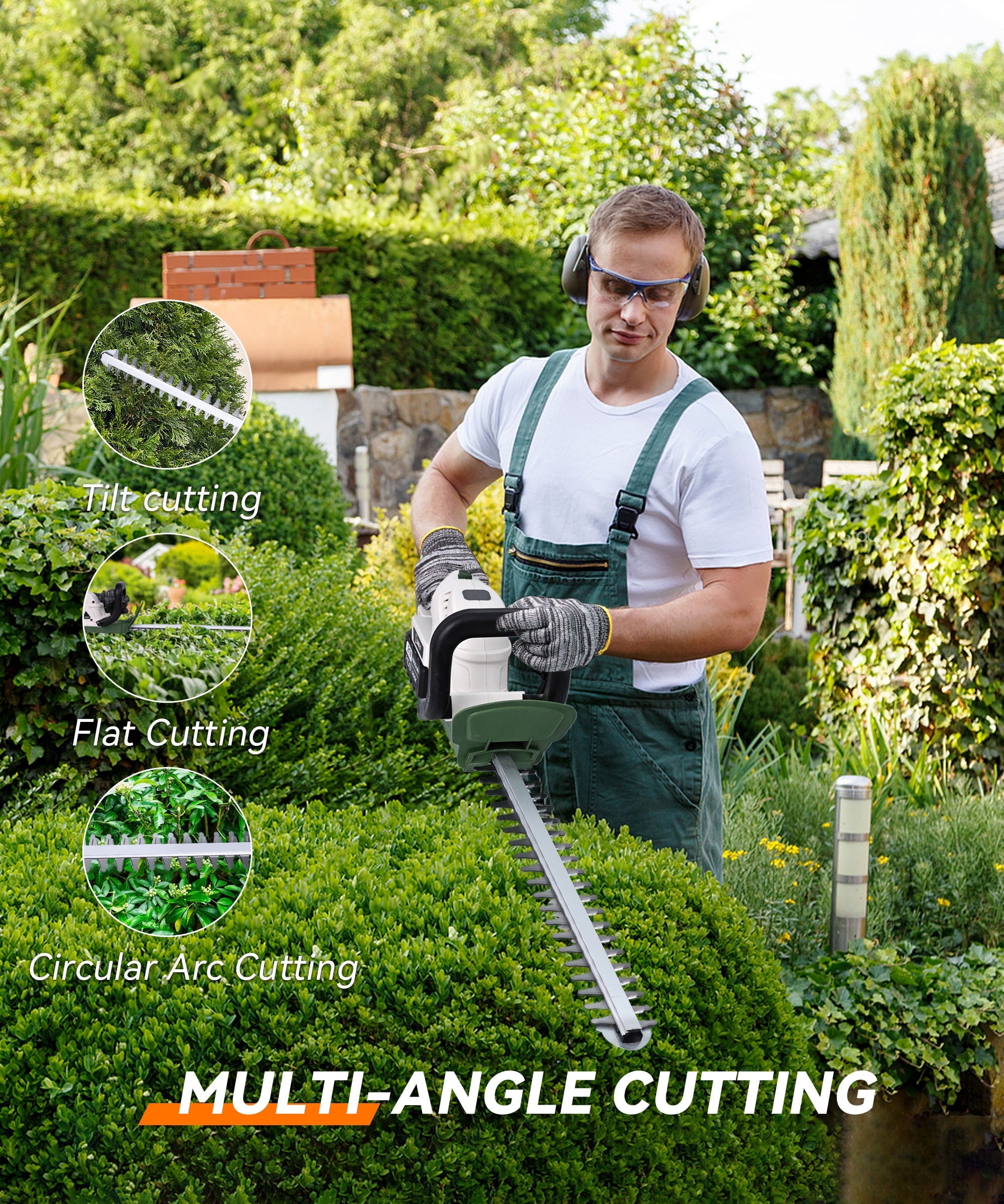 YAHHU Cordless Electric Hedge Trimmer, 20 in Dual-Action Blade, 21V Battery & Charger Included lvtuh