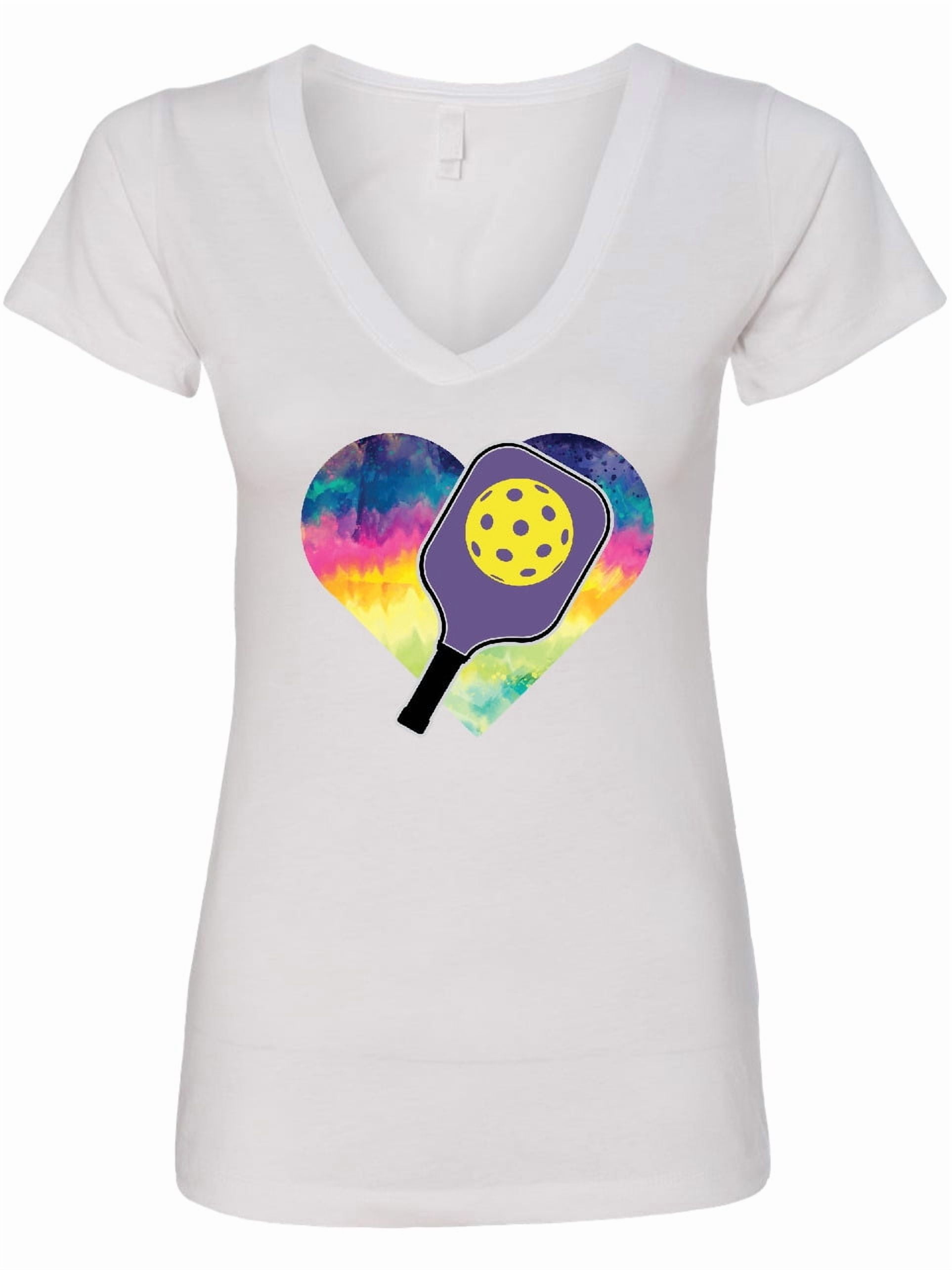Inktastic Pickleball Lover Retro Heart Graphic Women's V-Neck T-Shirt (White, Large) vkgt4