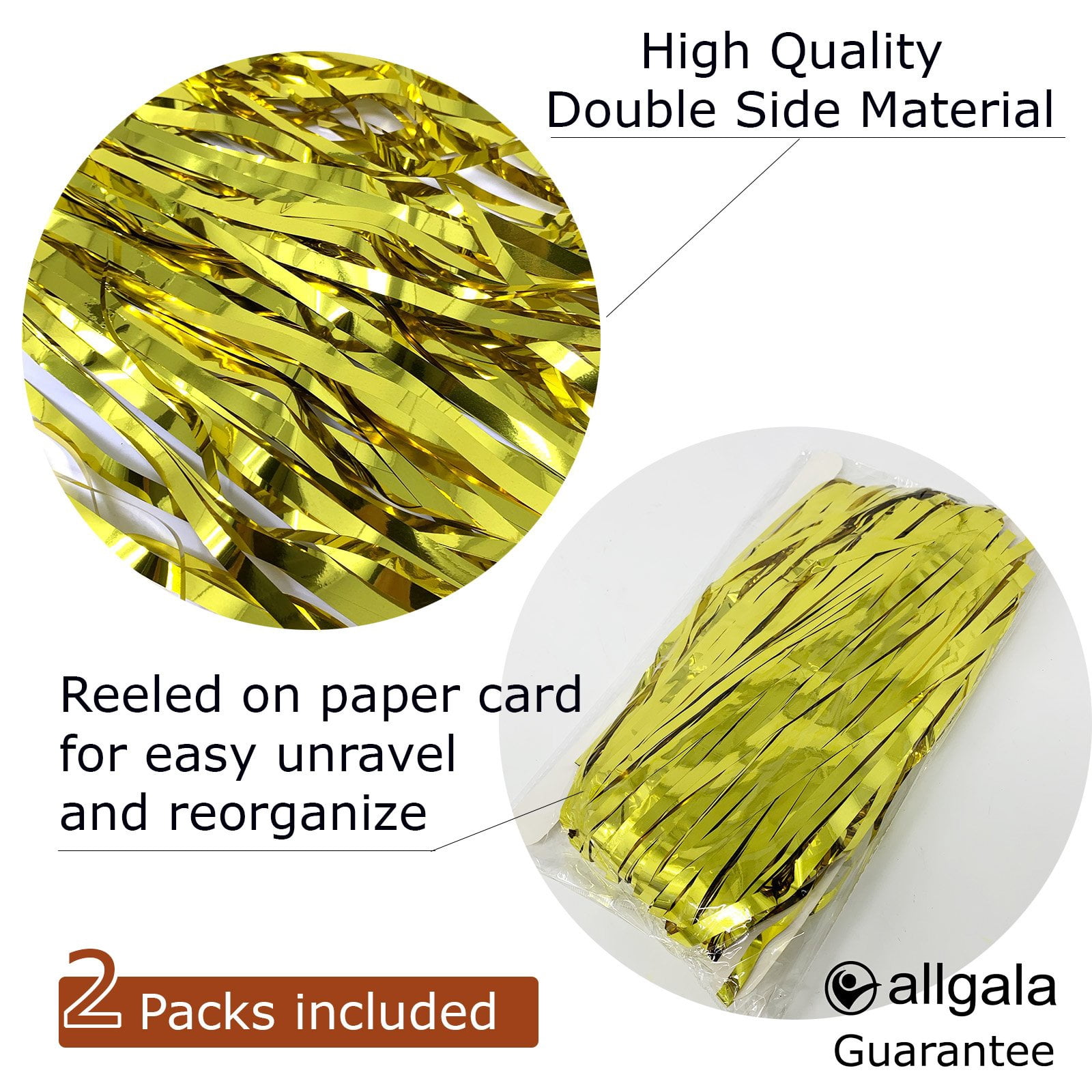 Allgala Metallic Foil Fringe Tinsel Table Skirt for Party Decor (Gold, 2-Pack, 108 in x 29 in) 9i2cu