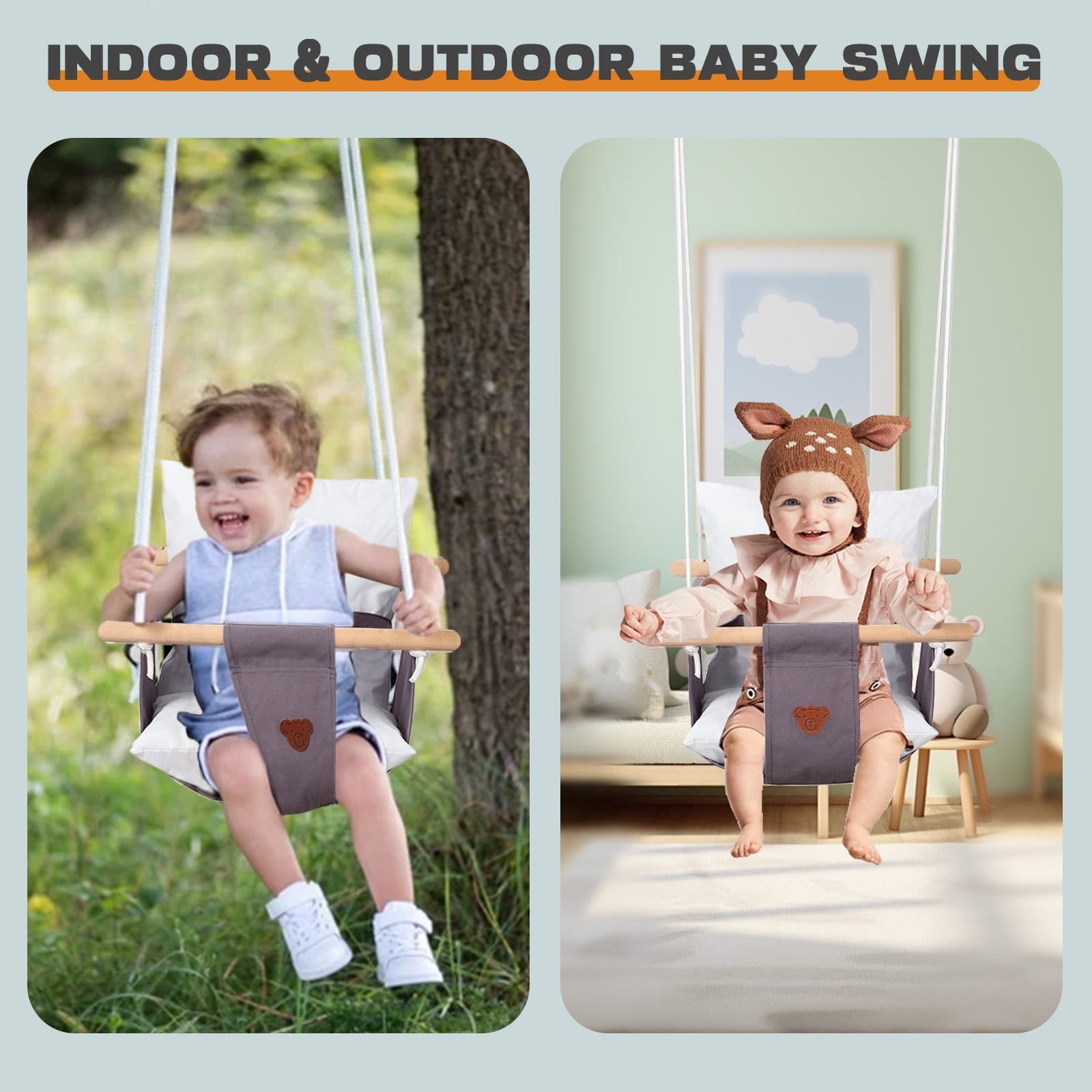 G TALECO GEAR Toddler Swing Set with Canvas Cushion Seat, Indoor and Outdoor Baby Playset (Gray, 1 Set) w4xor