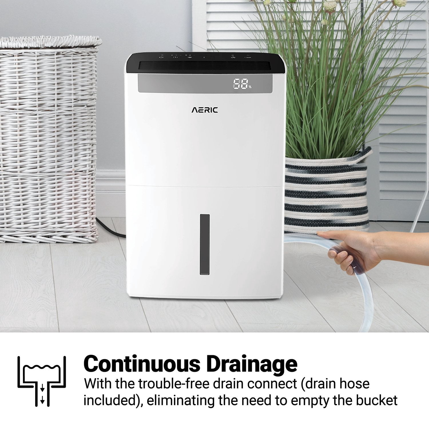 Aeric 50-Pint Portable Dehumidifier for Large Rooms up to 4500 Sq Ft with Drain Hose (White) d0y68