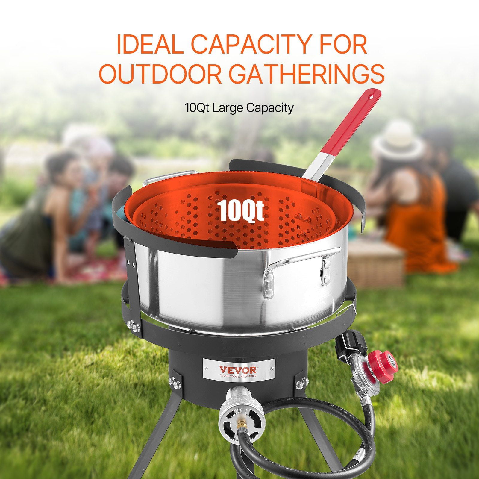 BENGPAOBA Outdoor Propane Fish and Wing Fryer Kit with Thermometer, Strainer Basket, and 54000 BTU Burner (10 Quart) bk02i