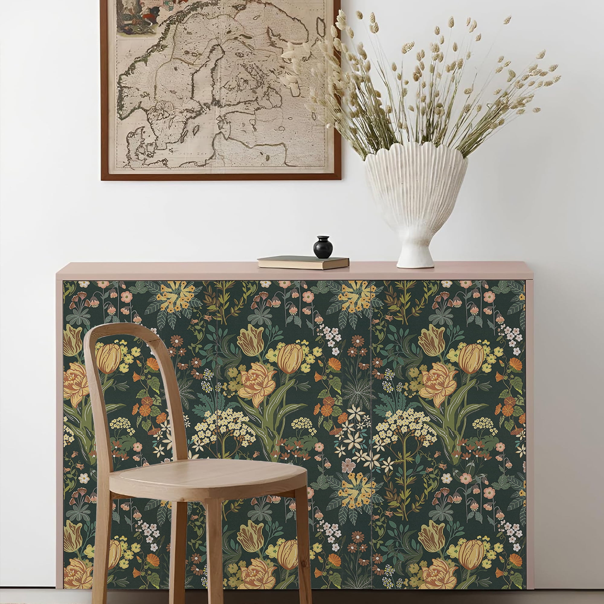 Abyssaly Floral Peel and Stick Wallpaper, Removable Vintage Wall Decor (Green, 17.7-in x 118-in) fg2uc
