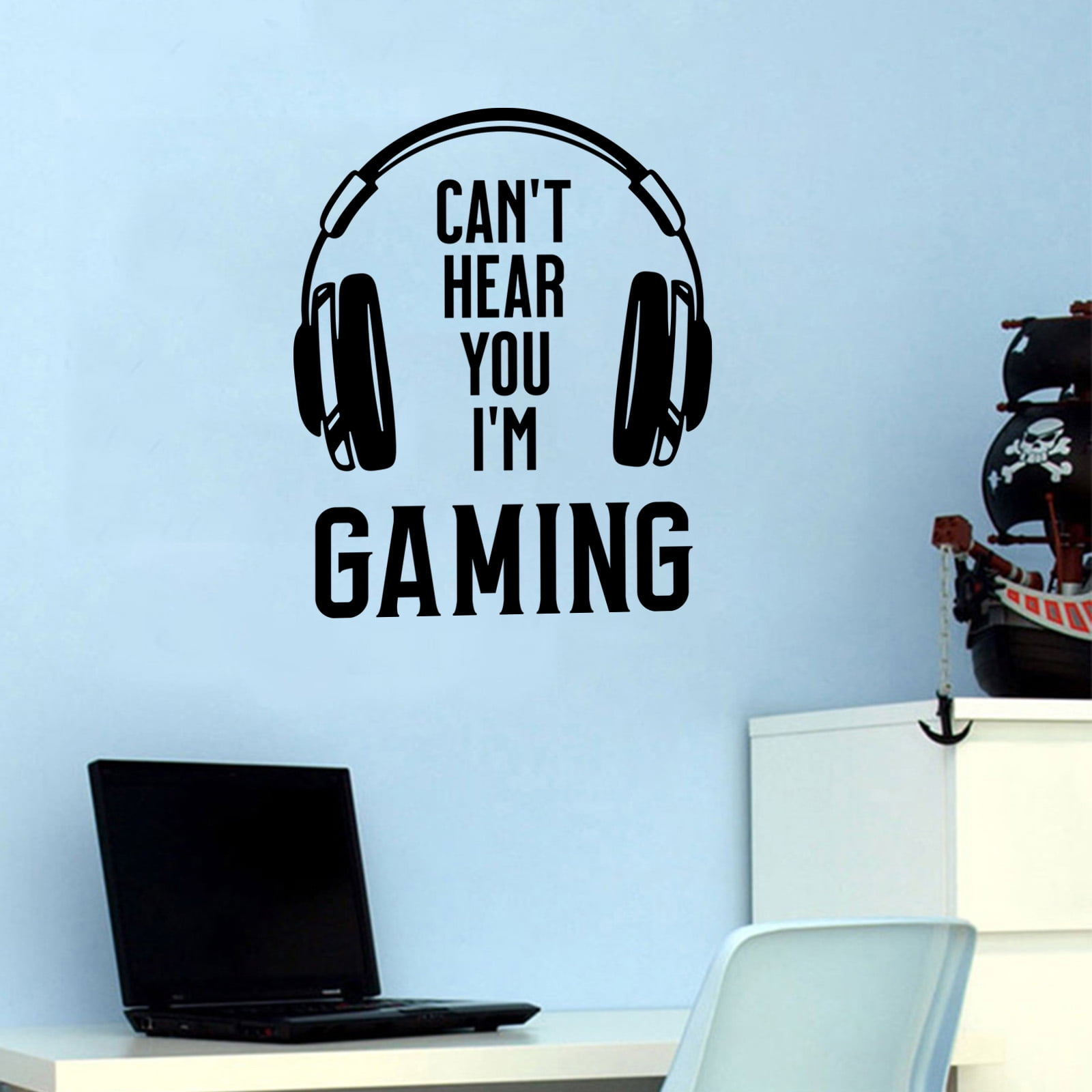 thovorrnl Gaming Wall Decals, Peel and Stick Gamer Room Decor for Boys (Black, 16.5 in x 13.8 in) y2pzp
