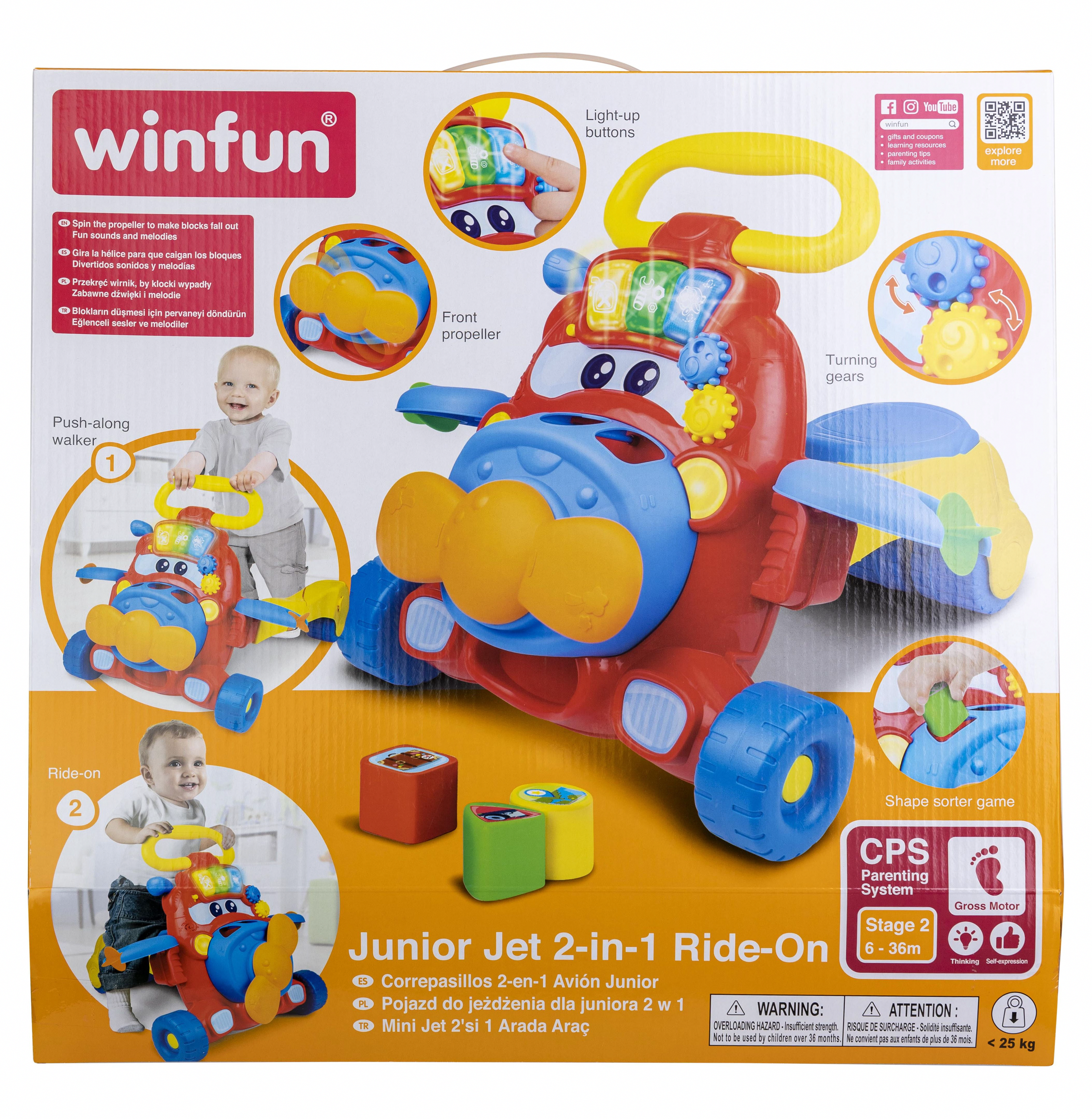 Winfun Junior Jet 2-in-1 Ride-On and Walker Activity Toy (Red, 1 Count) 1l000