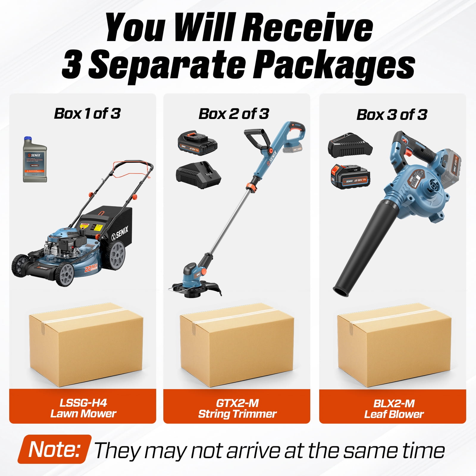 Senix 3-Tool Lawn Care Combo Kit (22 in Self-Propelled Gas Mower, Cordless Leaf Blower, String Trimmer, Blue) wgt7u