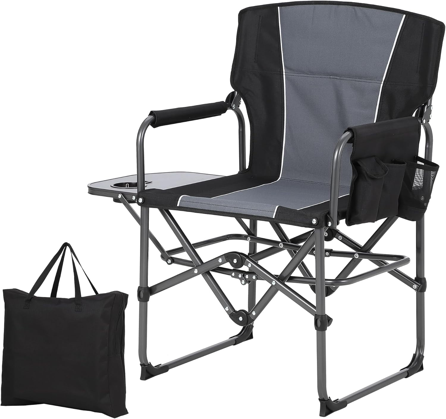 Acekid Heavy Duty Oversized Camping Chair with Side Table and Storage Pocket (Black, 400 lb Capacity) rdt2l