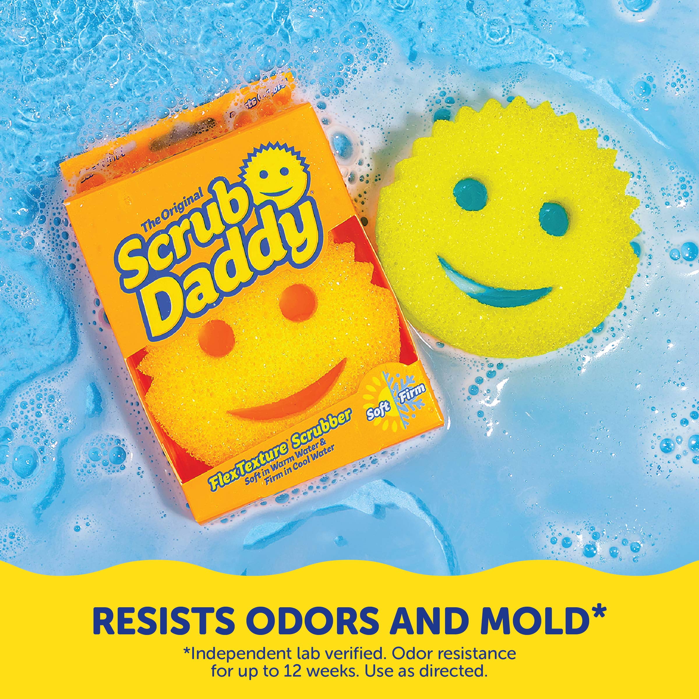 Scrub Daddy Original Scratch-Free Cleaning Sponge, Heavy-Duty Kitchen & Bath Scrubber (Yellow, 1 Count) vpfd7