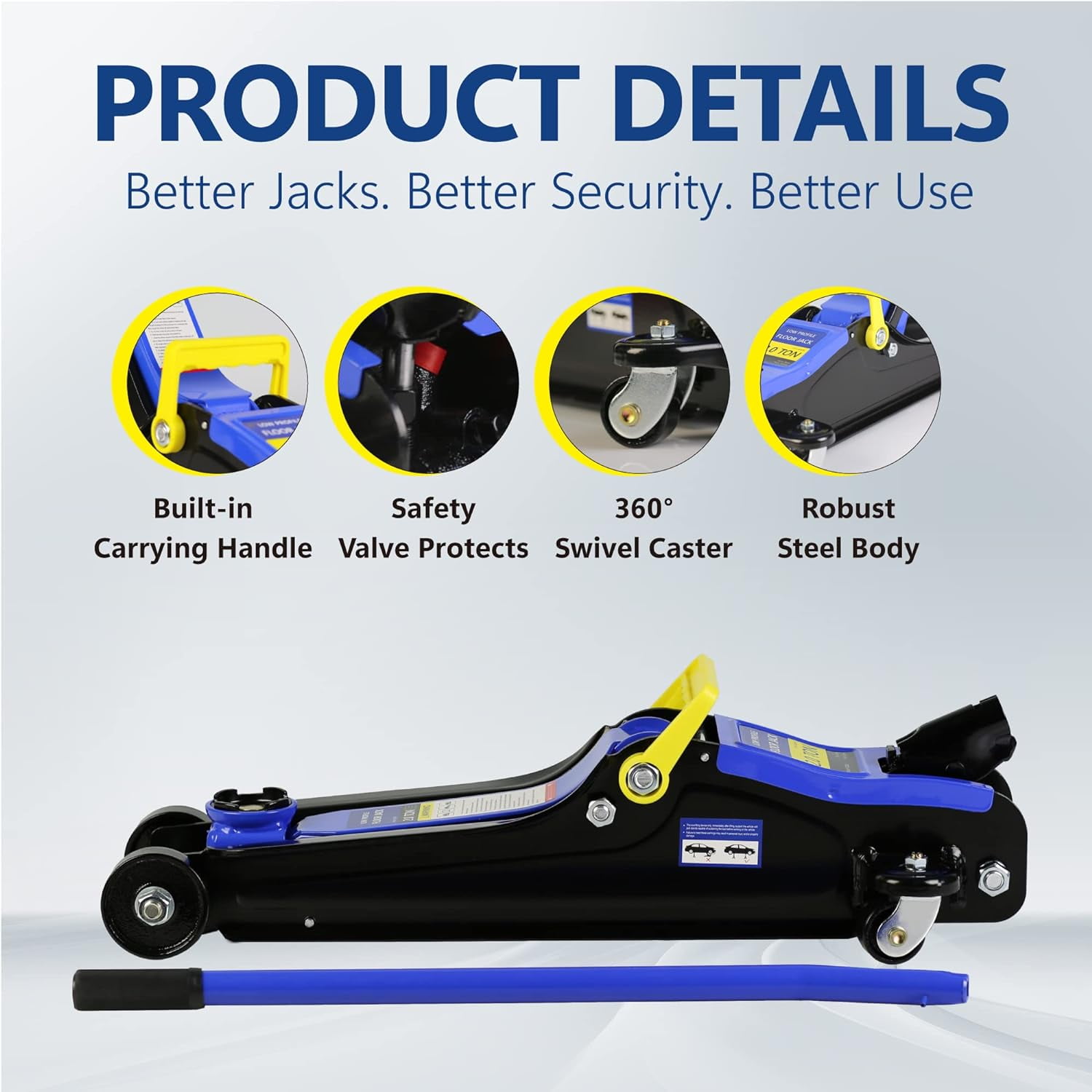 POVANLI Low Profile Floor Jack, Heavy Duty Steel Hydraulic Lift with Quick Pump (2 Ton, 3.3 in - 15.2 in) d8001