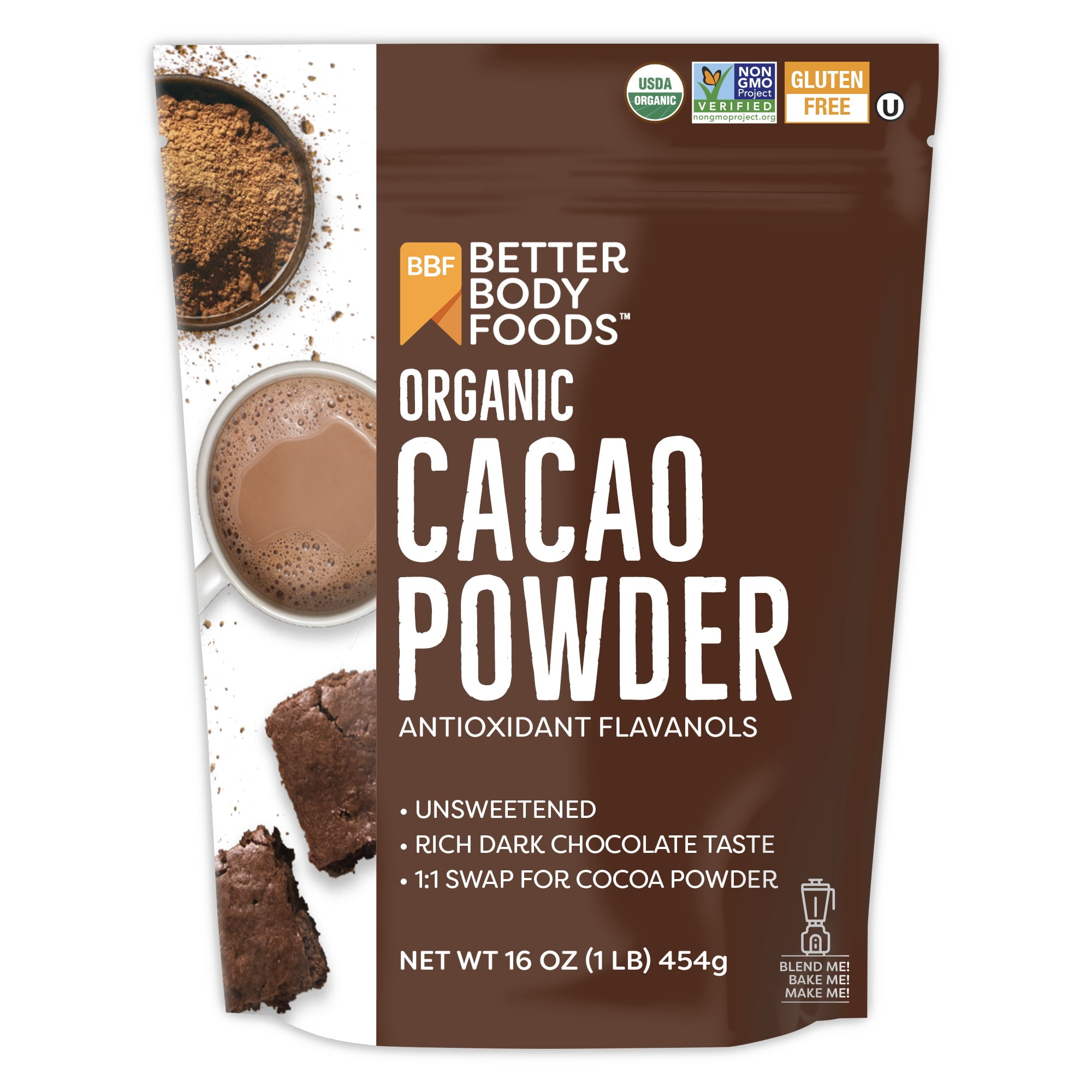 BetterBody Foods Organic Cacao Powder, Gluten-Free Baking and Smoothie Ingredient (5 Pack, 16 oz) m6iml