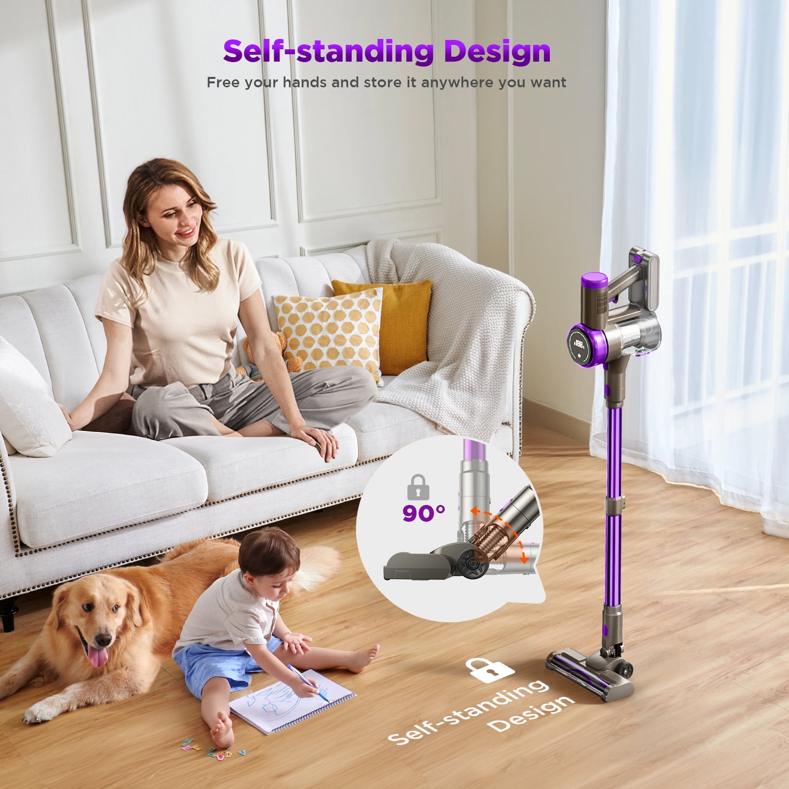 KANFUAQ Cordless Stick Vacuum Cleaner, Powerful 38KPA Suction, Lightweight for Pet Hair and Carpet (1 Liter) mq1a6