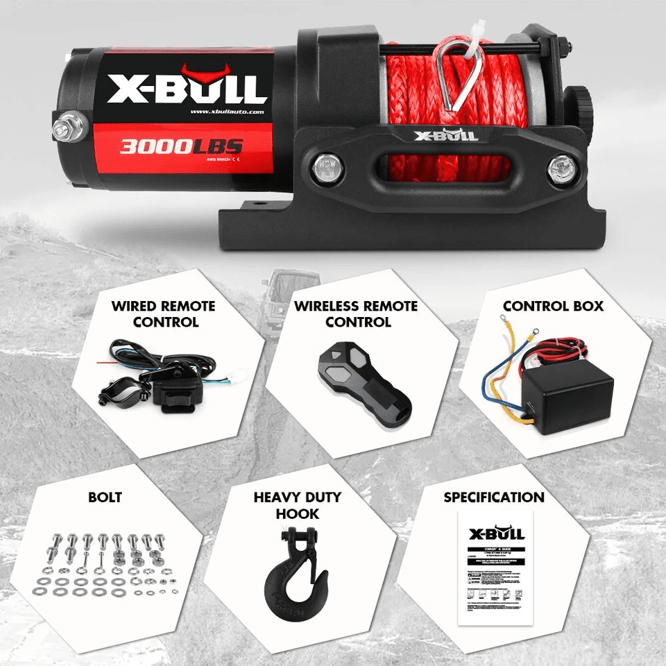 X-BULL Electric Winch 12V 3000 lb Synthetic Rope for ATV UTV Off-Road Recovery (3000 lb) fduv0